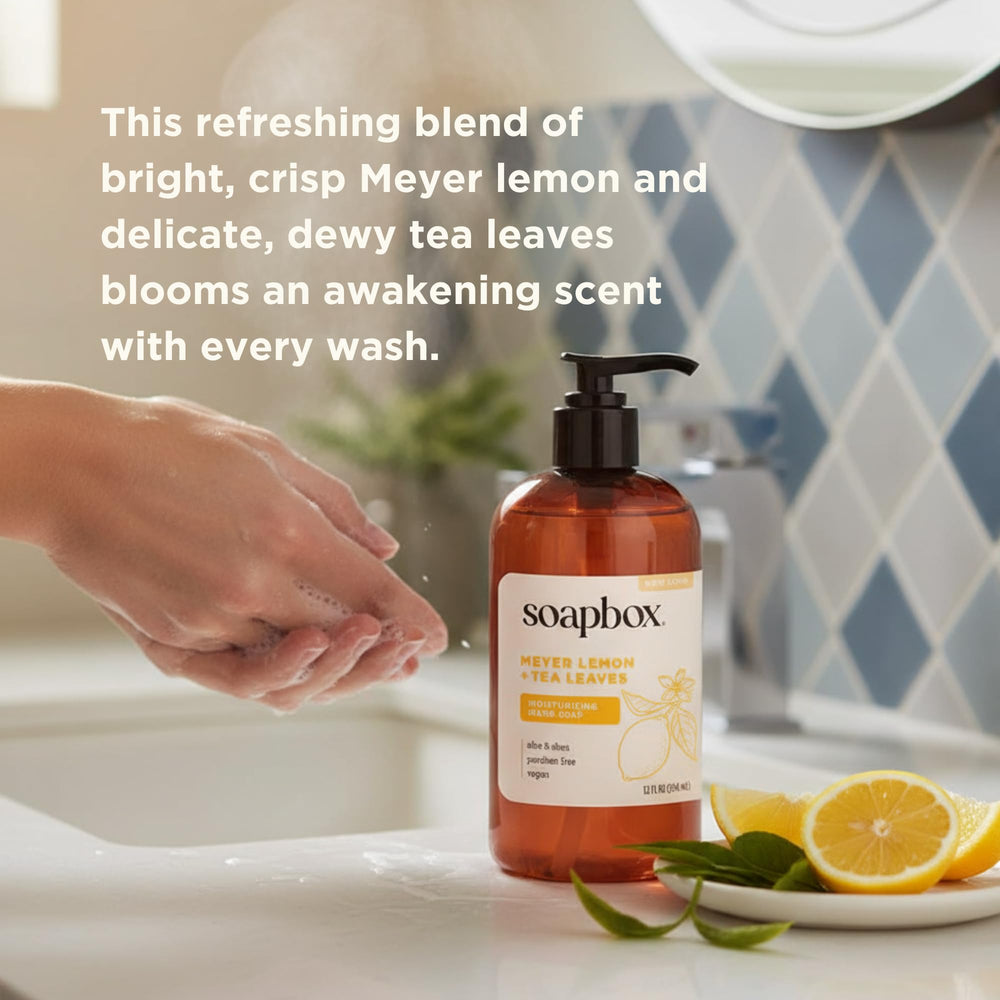 Soapbox Lemon Tea Leaves 3-pack display for kitchen and bathroom use