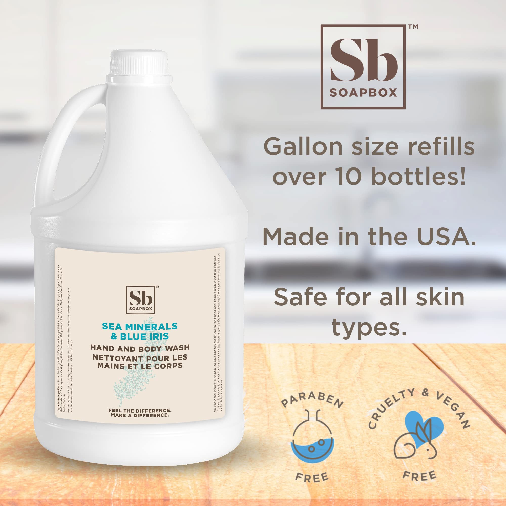 Soapbox hand soap blue iris lather closeup evokes ocean scent and gentle moisturization for skin