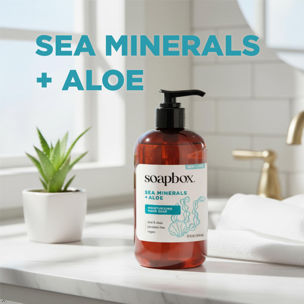 Soapbox hand soap packaging promotes vegan cruelty-free claim.