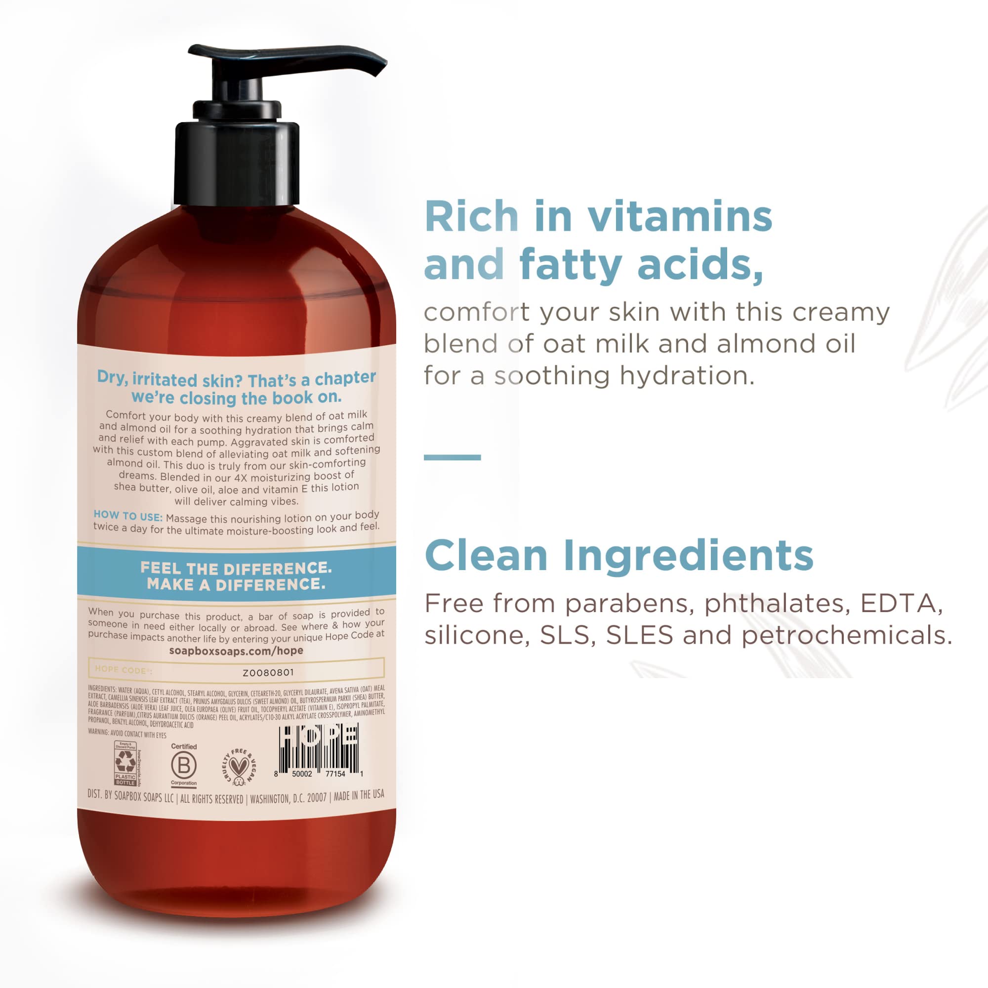Soapbox Oat Milk & Chai Lotion made in USA certificate