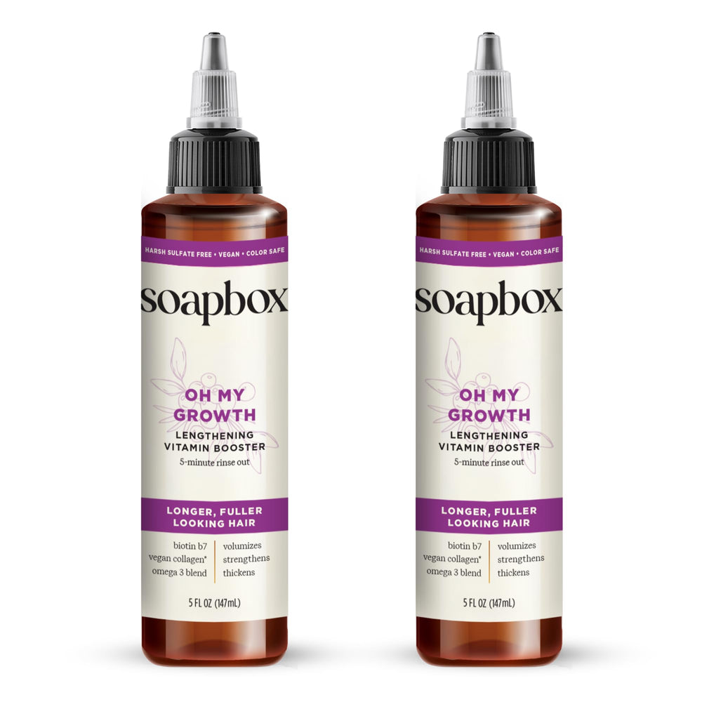 Soapbox Oh My Growth bottle pour promotes easy daily use for longer-looking hair
