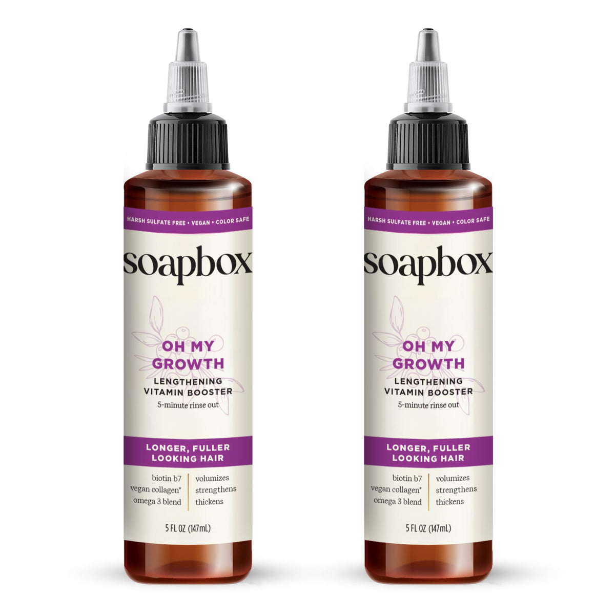 Soapbox Oh My Growth bottle pour promotes easy daily use for longer-looking hair