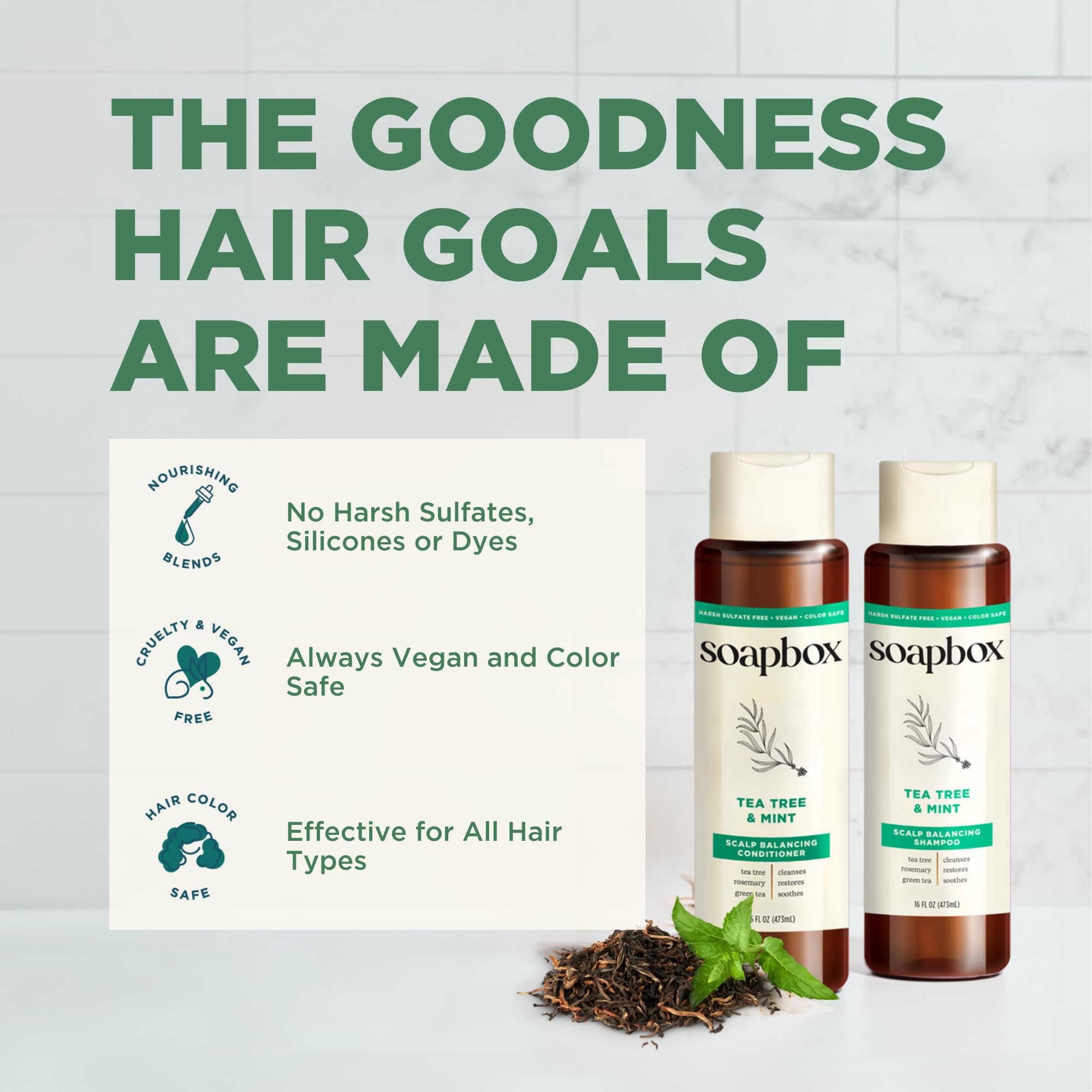 Soapbox Tea Tree Shampoo in bathroom sink ready for daily use
