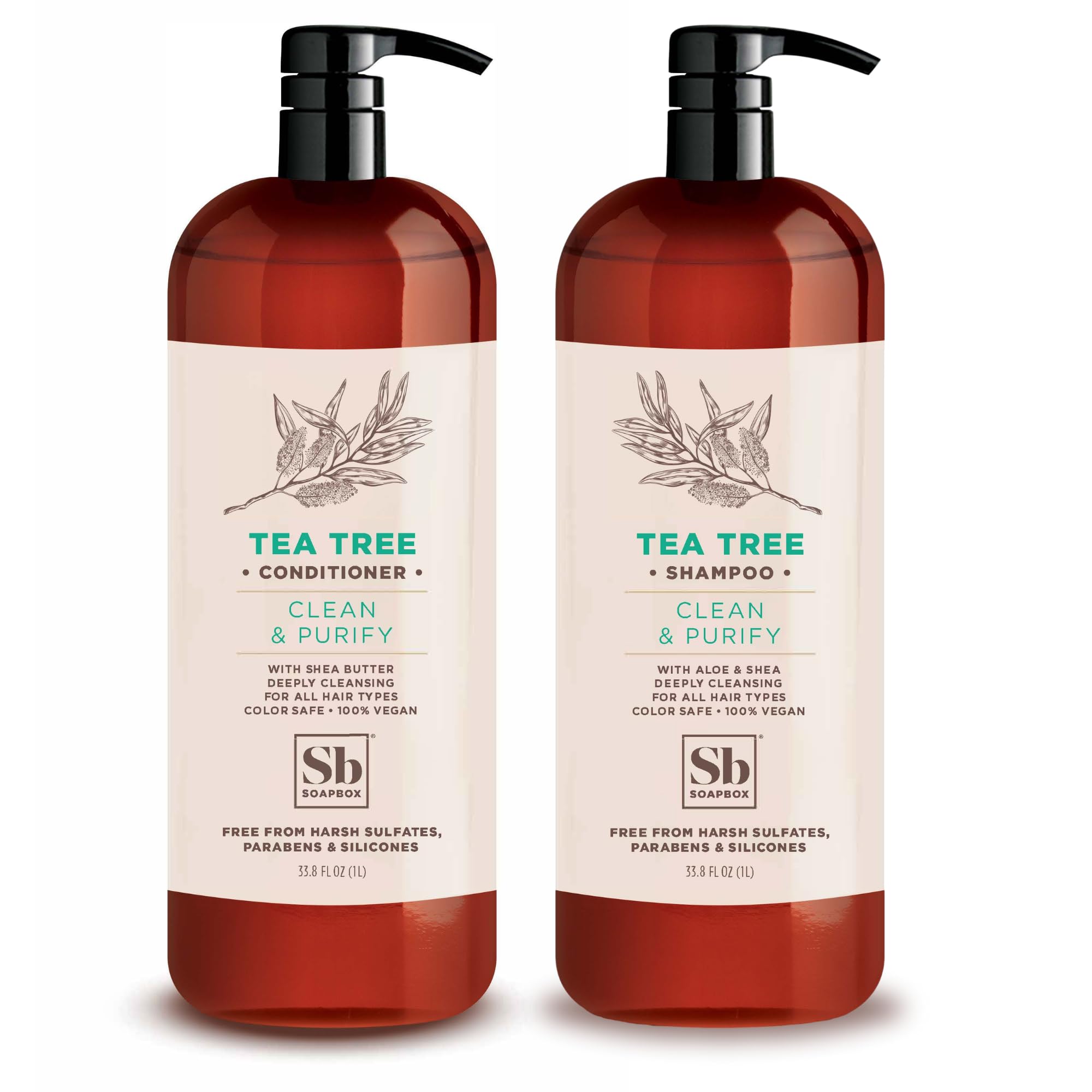 Soapbox Tea Tree Shampoo bottle showcases cleansing formula for refreshed hair