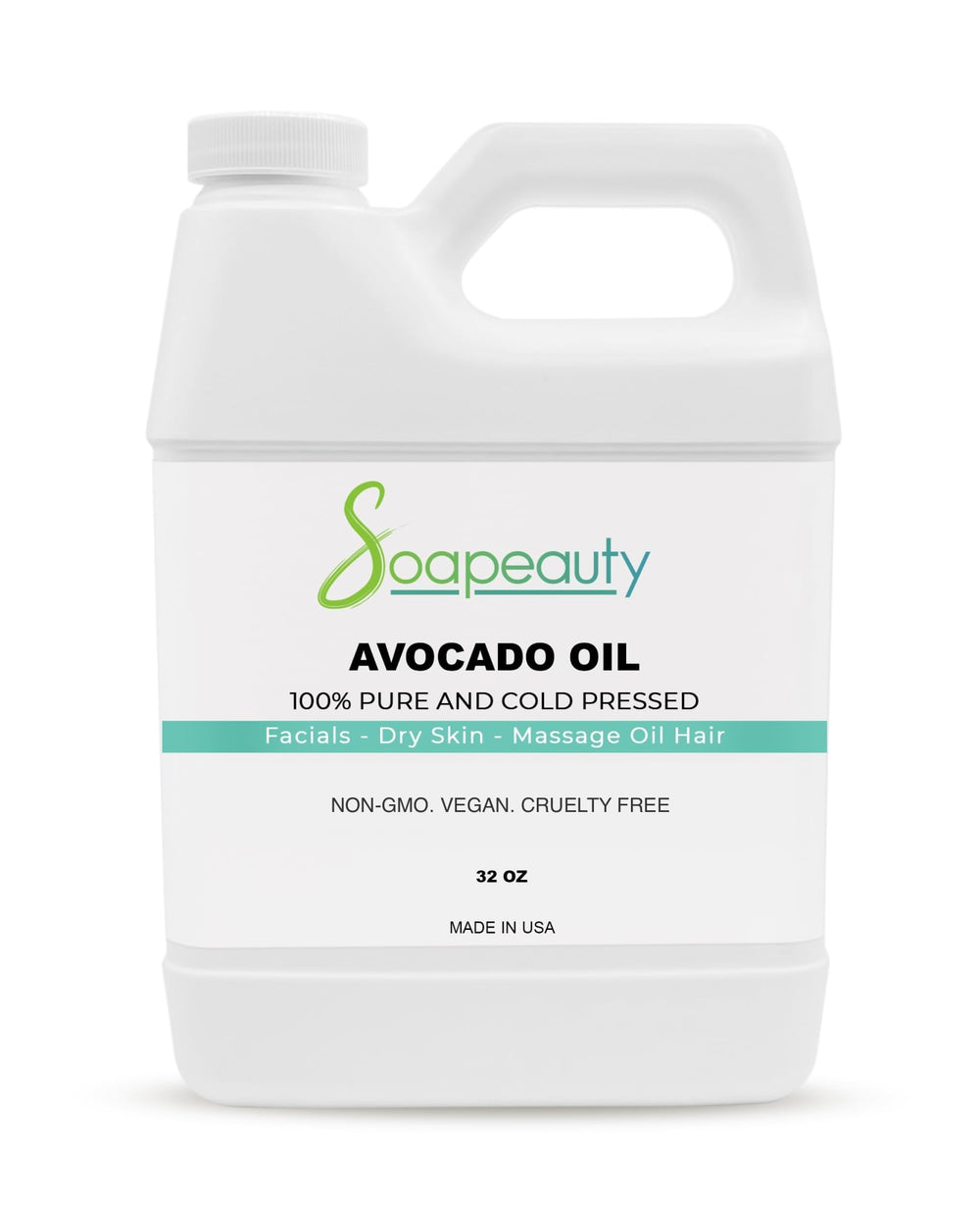 Soapeauty avocado oil bottle foreground for skin and hair nourishment and hydration.