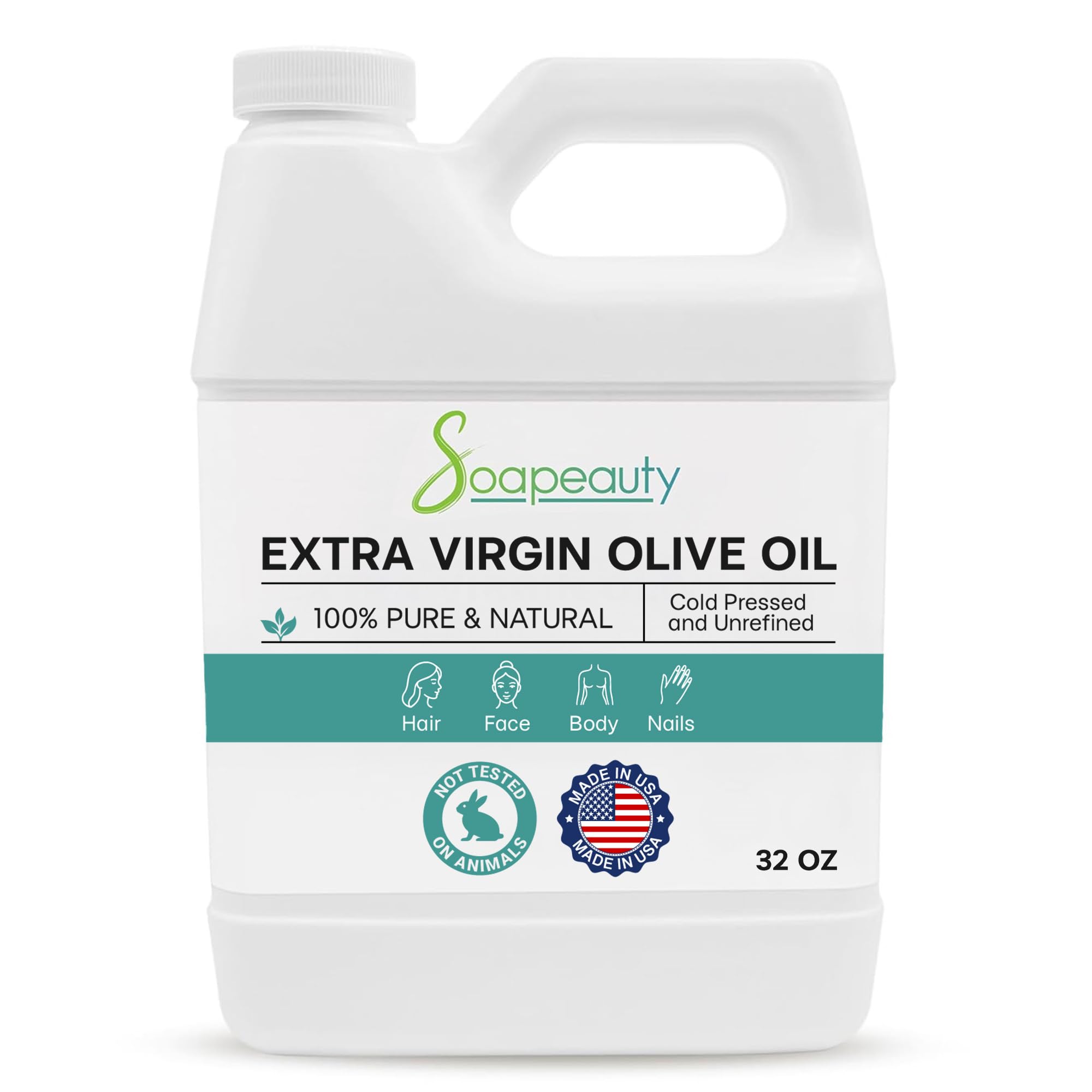 Soapeauty Extra Virgin Olive Oil bottle for skin hydration and hair conditioning.