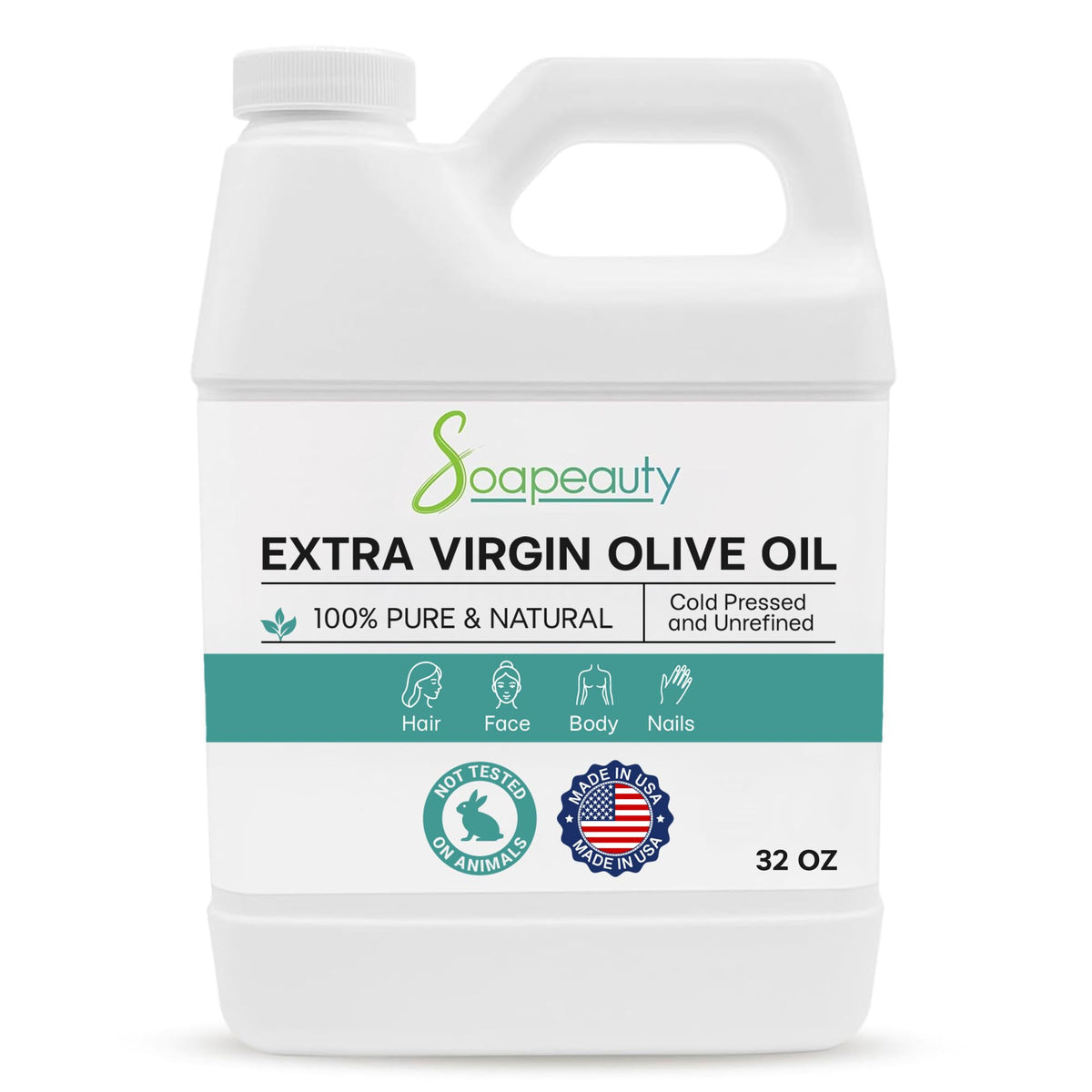 Soapeauty Extra Virgin Olive Oil bottle for skin hydration and hair conditioning.