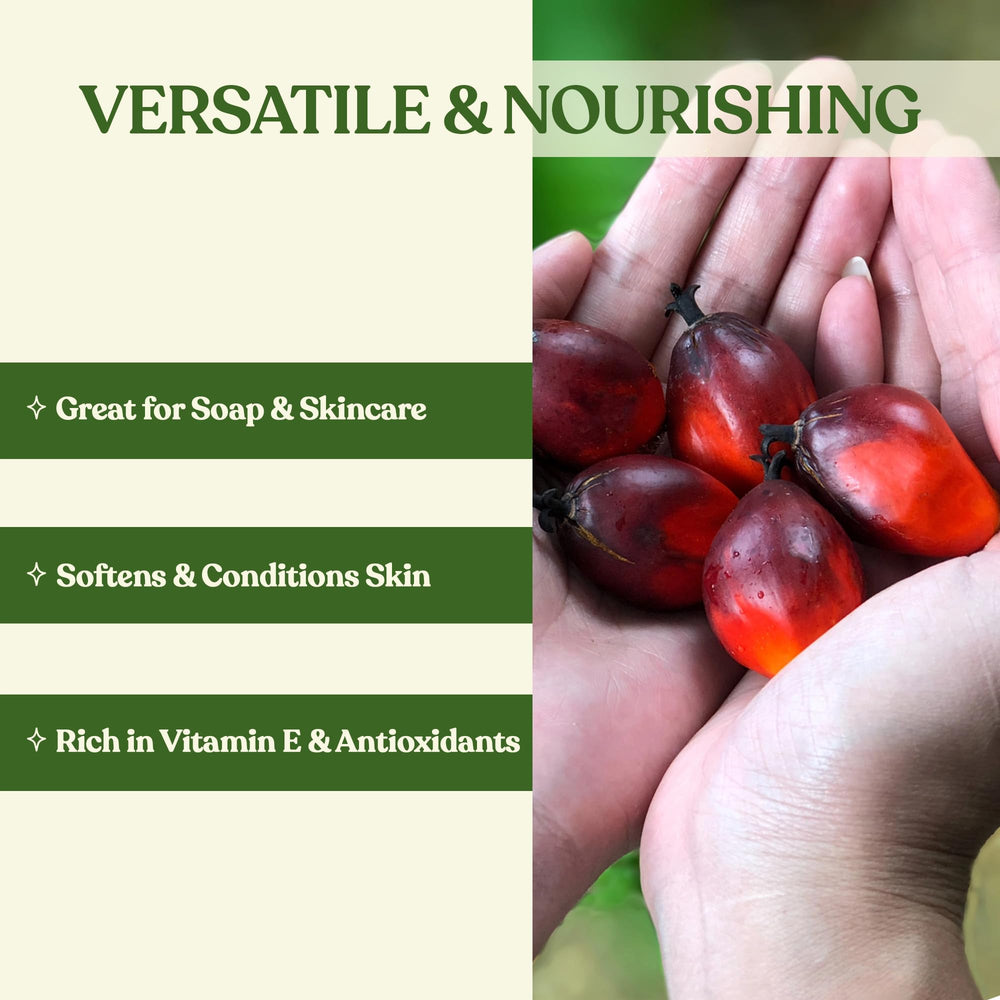 Soapeauty palm oil label shows 100% pure, cold-pressed quality for creams.