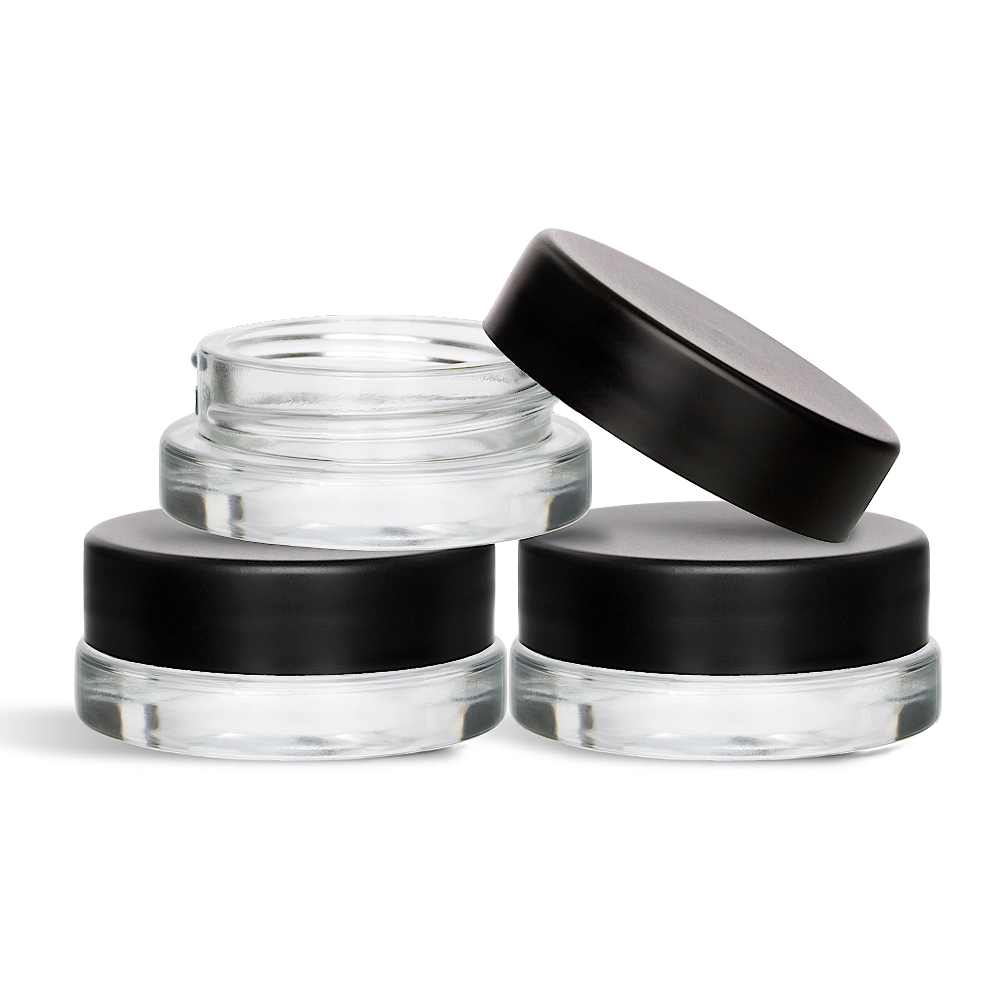 SODO LOCO 7ml glass jar with a low-profile design and black lid for secure cosmetic storage.