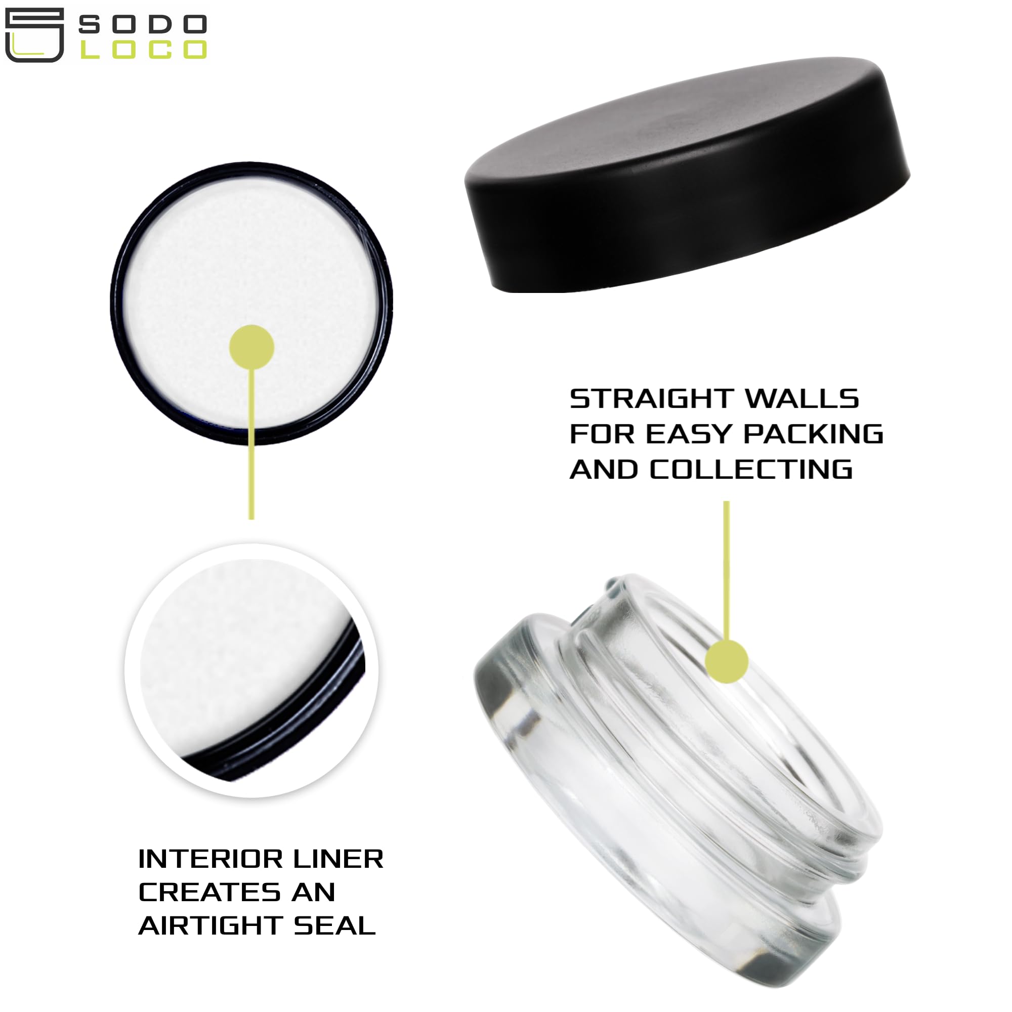 Wide-mouth SODO LOCO jar makes packing and dispensing easy.