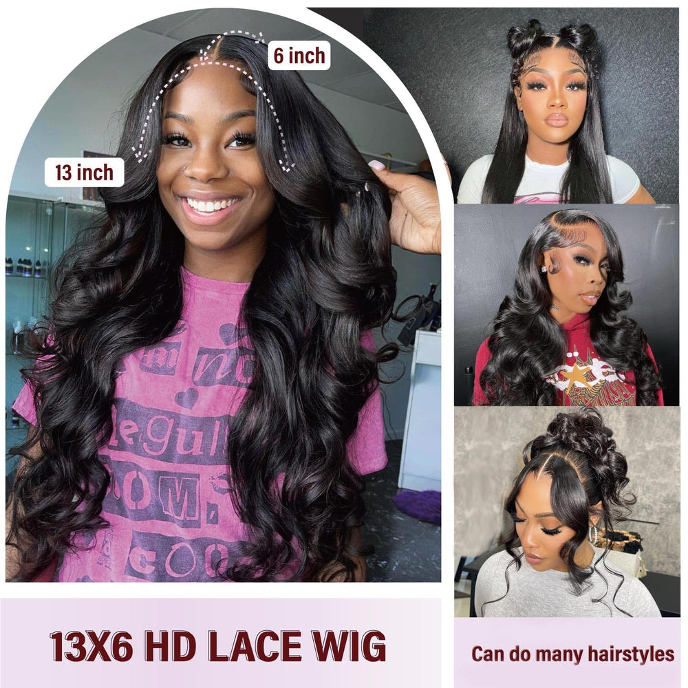 Soeyrkke 13x6 HD body wave wig baby hair closeup highlighting natural baby hairs