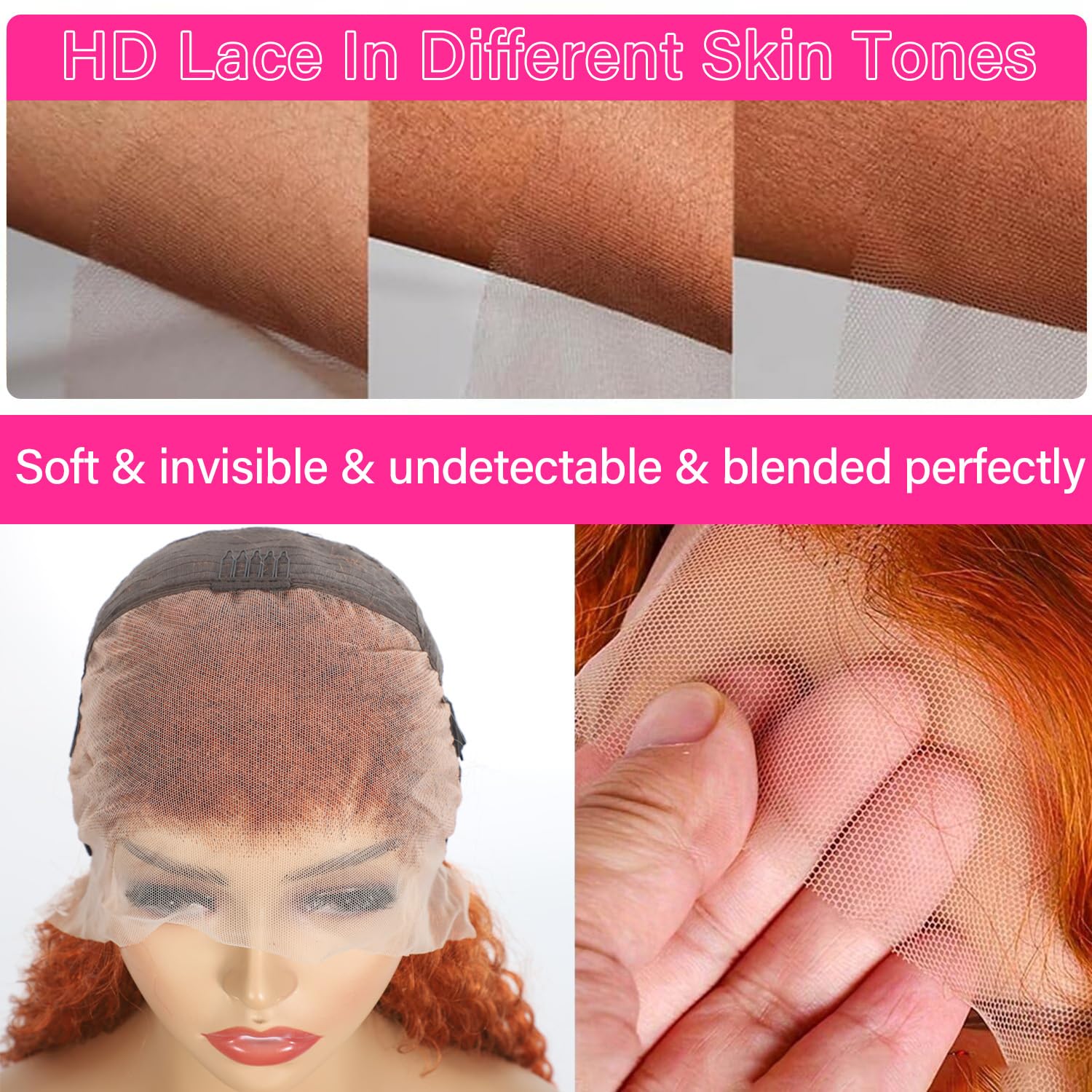 SOEZ elastic band with four combs provides secure wig fit.