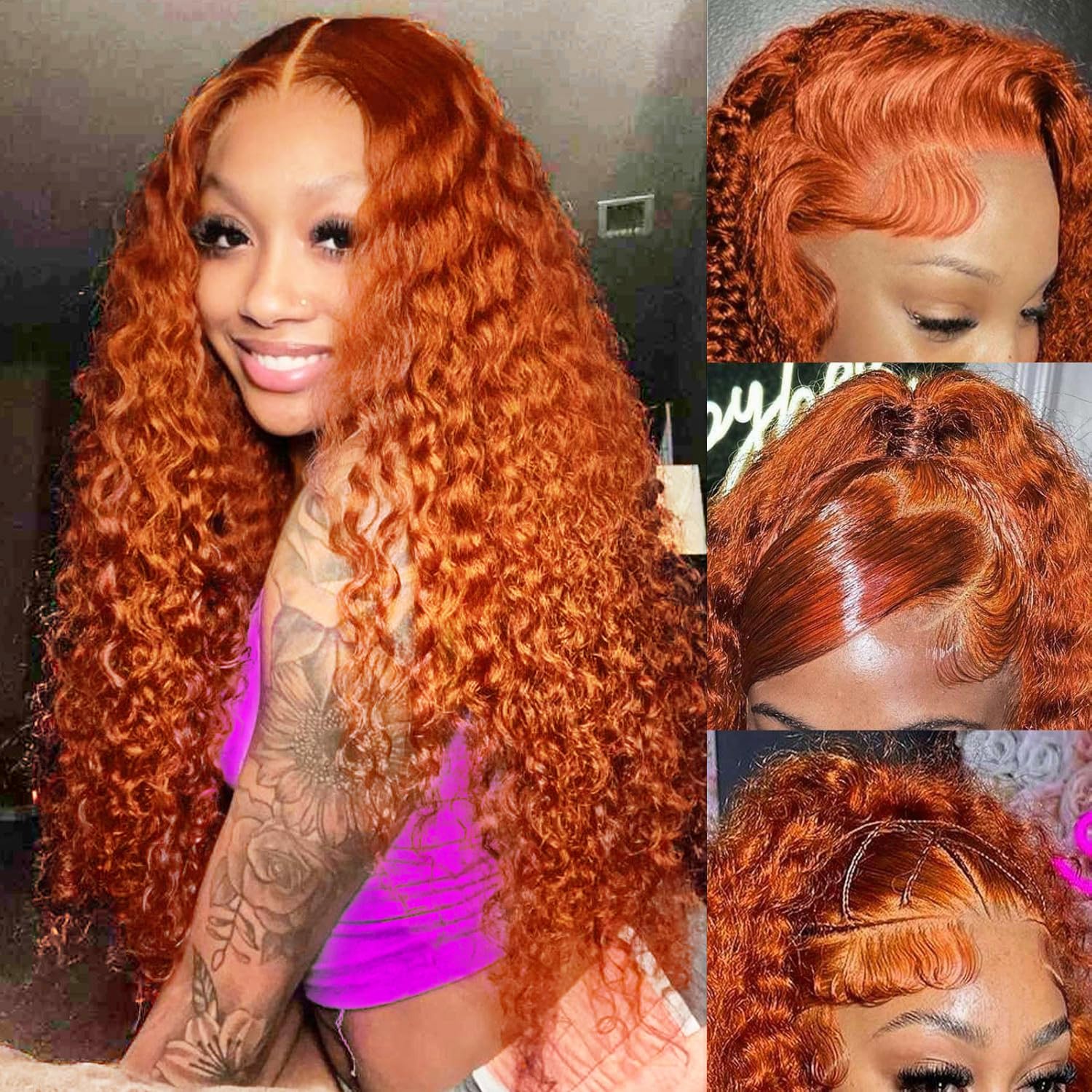 SOEZ ginger deep wave wig front view shows natural parting and balanced volume.