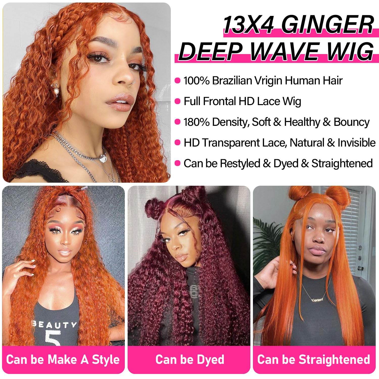 SOEZ ginger deep wave hair remains defined when wet for long-lasting style.