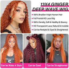 SOEZ ginger deep wave hair remains defined when wet for long-lasting style.