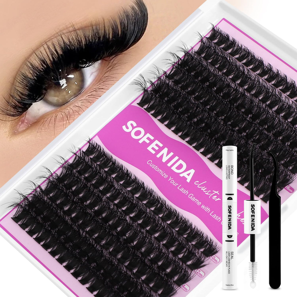 SOFENIDA lash cluster thick 60D-80D for dramatic volume.