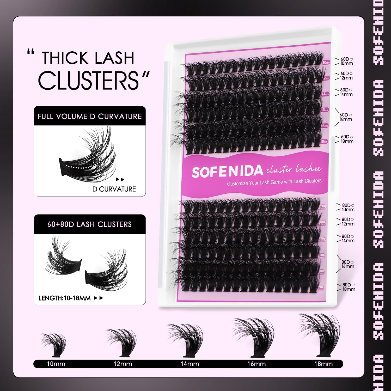 SOFENIDA wispy lash clusters create a natural-looking 3D effect.
