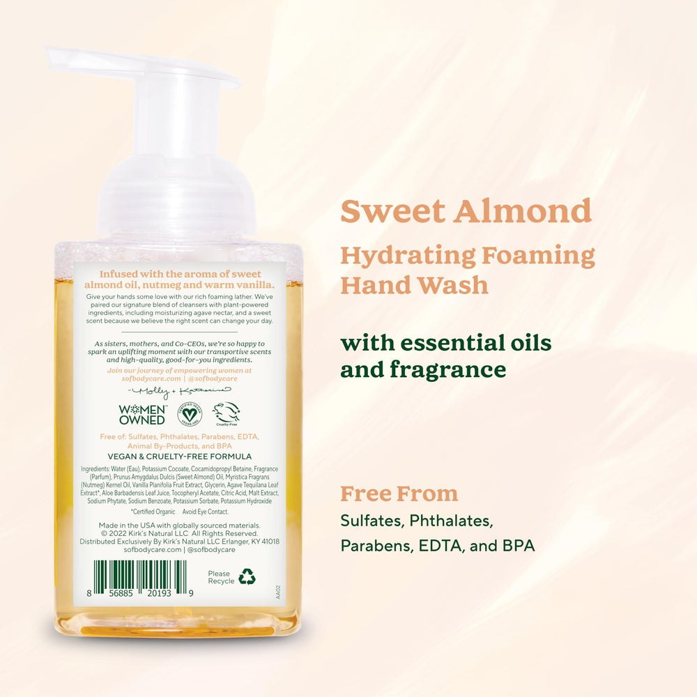 SoF Hydrating Hand Wash ingredients visuals showing organic agave nectar and coconut oil for moisture