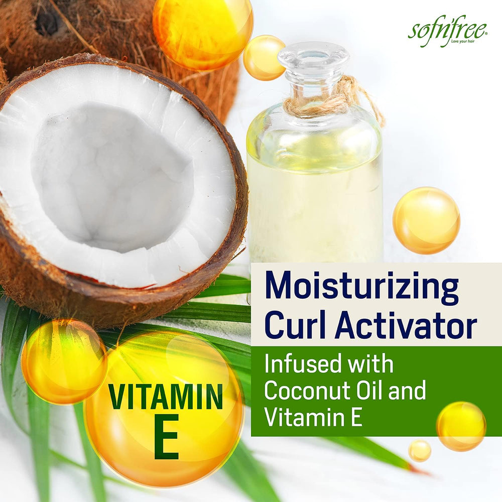 SOF N' FREE coconut-oil-scent image highlights tropical fragrance during routine.