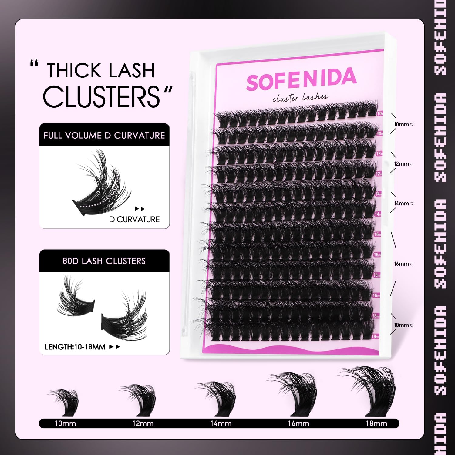 SOFENIDA lash clusters kit 10-18mm mixed lengths enables versatile DIY lash enhancement.