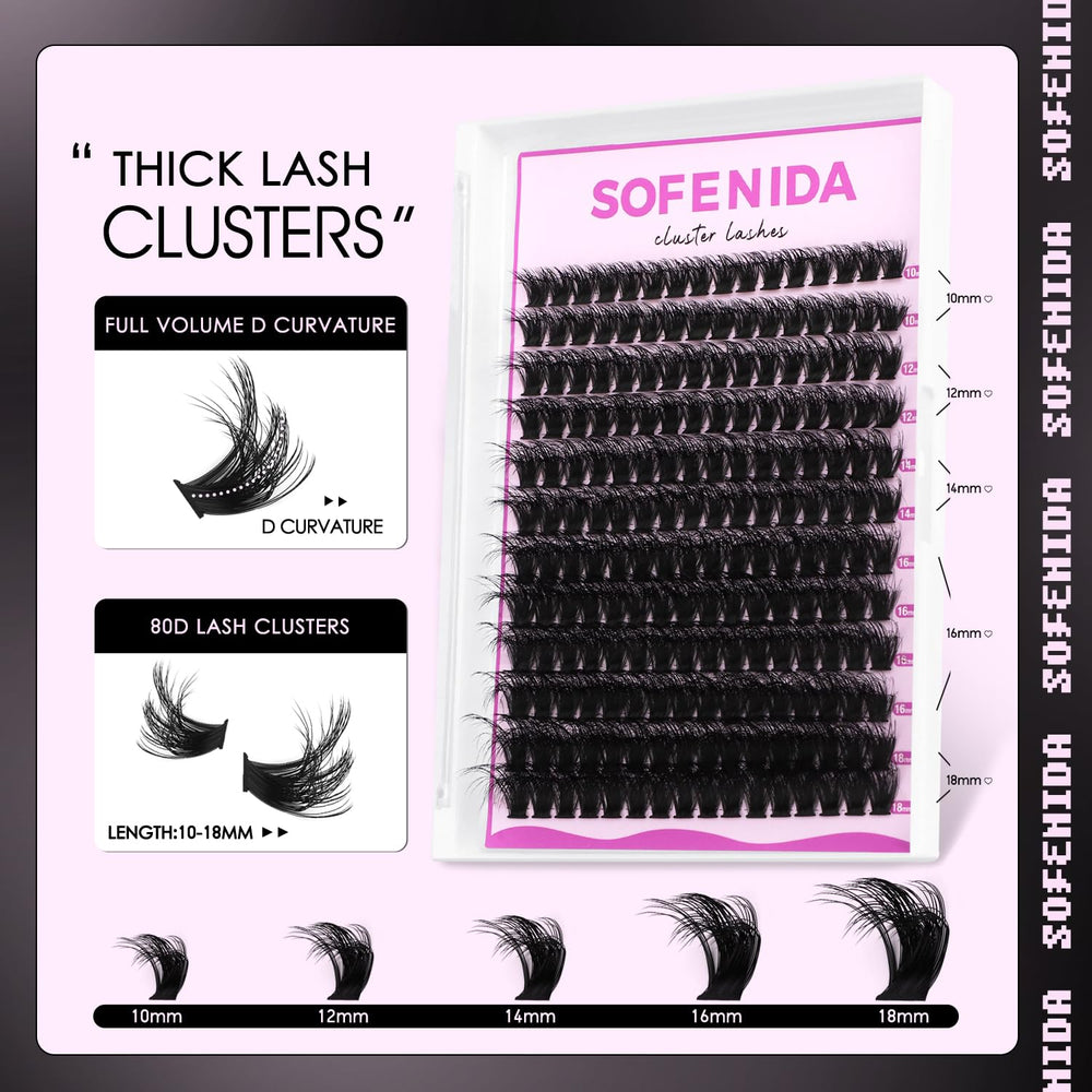 SOFENIDA lash clusters kit 10-18mm mixed lengths enables versatile DIY lash enhancement.