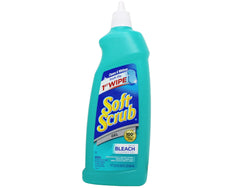 Soft Scrub Gel Cleanser with Bleach bottle demonstrates tough disinfection for kitchen and bathroom surfaces