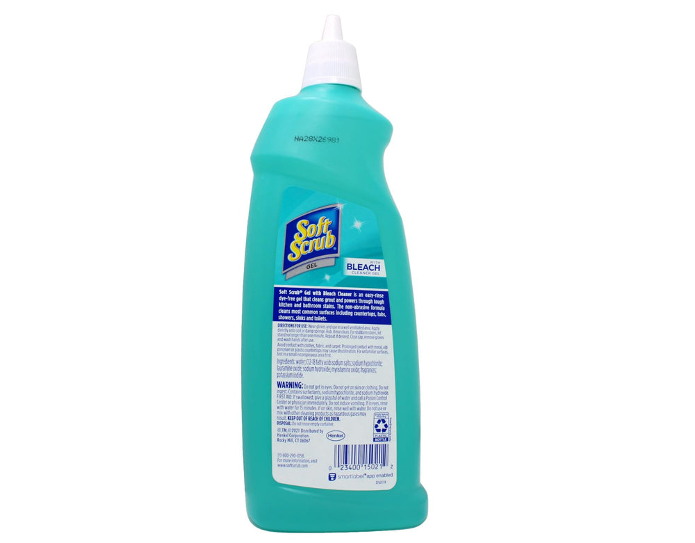 Soft Scrub Gel Cleanser with Bleach label highlights EPA-registered disinfectants for trusted cleaning