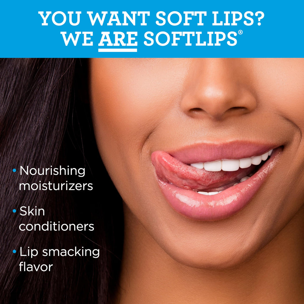 SoftLips SPF 20 indicator on packaging highlighting sun protection for lips.