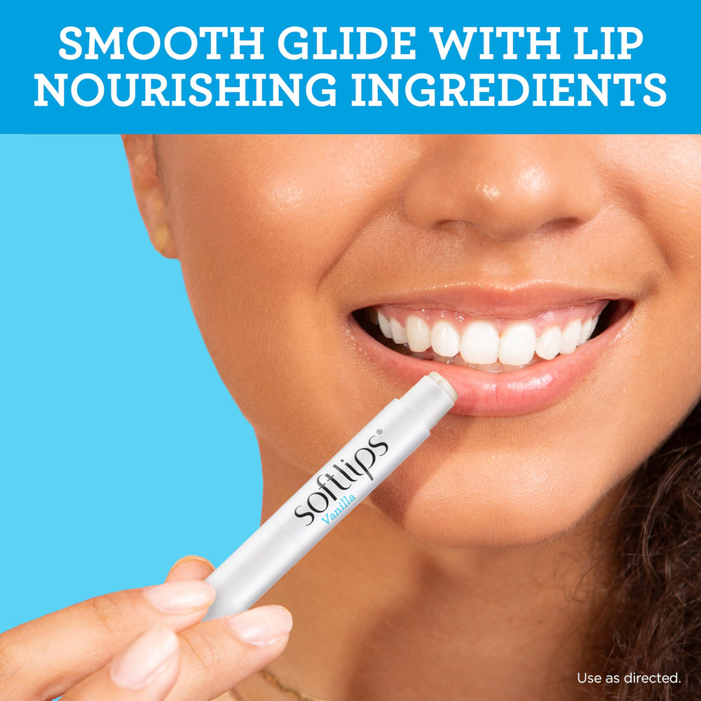 SoftLips vanilla flavor swirl captured for refreshing lip care.