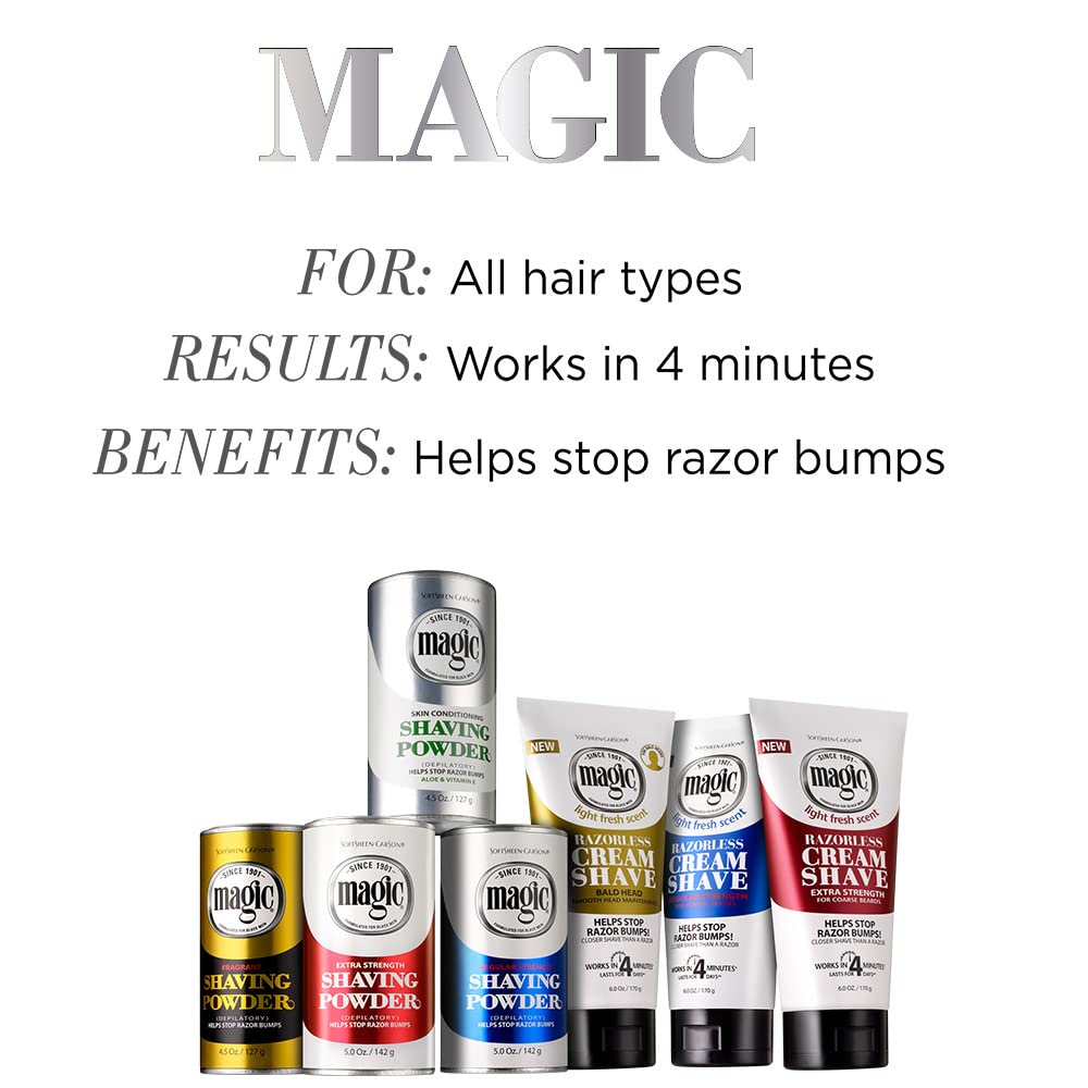 SoftSheen Magic Shave Powder texture close-up shows fine depilatory powder