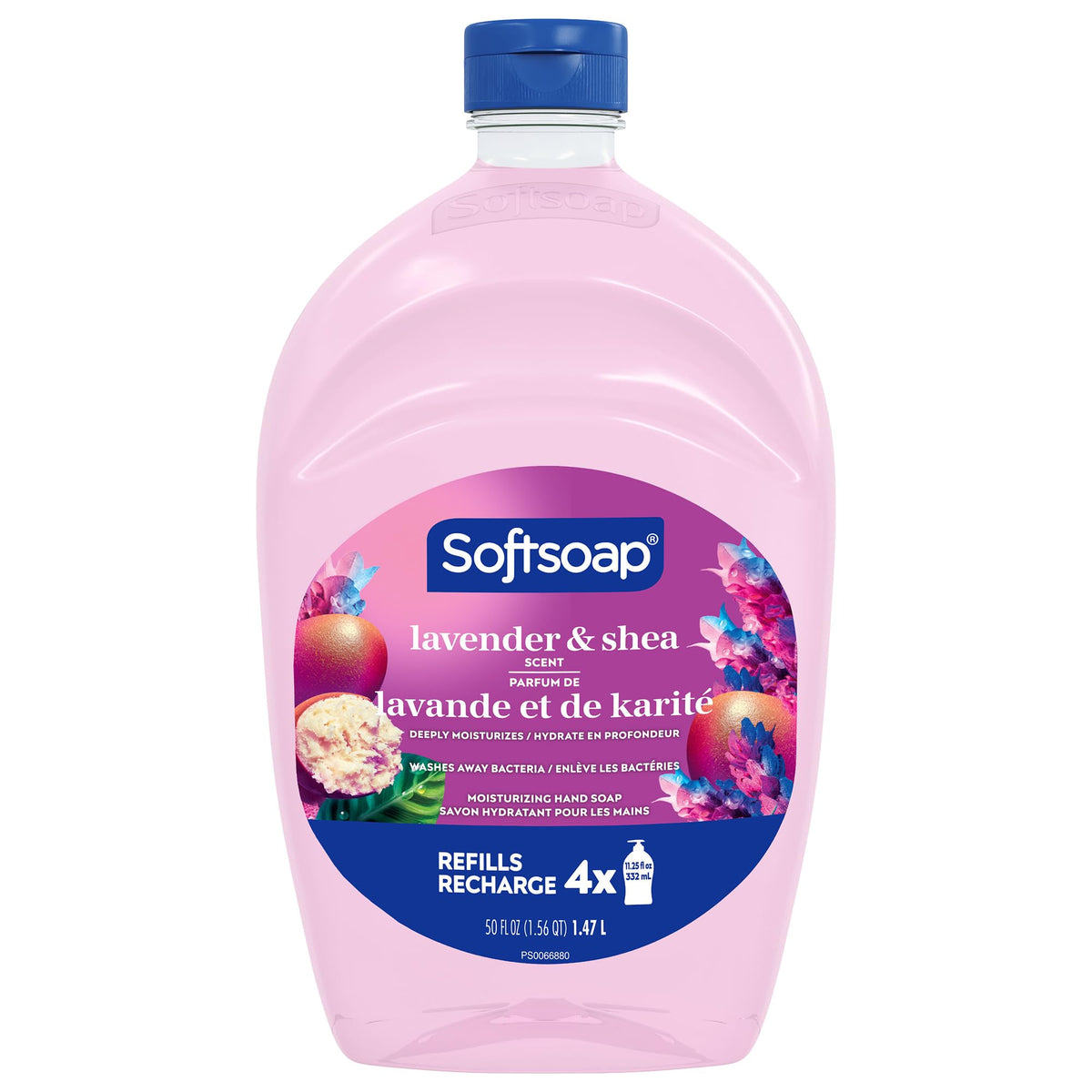 Softsoap bottle pours lavender hand soap for quick moisturizing wash.