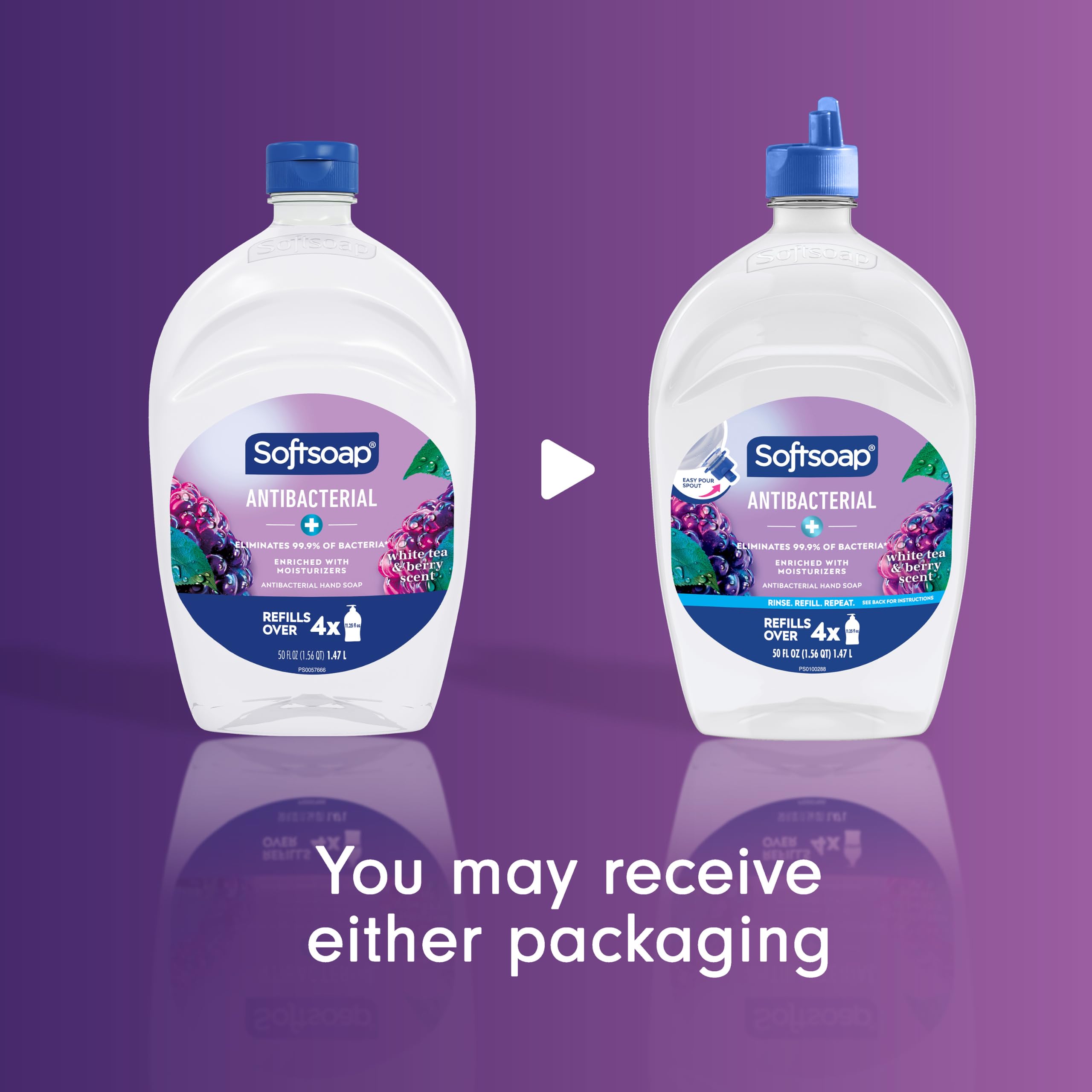 Softsoap pouring refill spout in action for easy transfer and spill reduction benefit