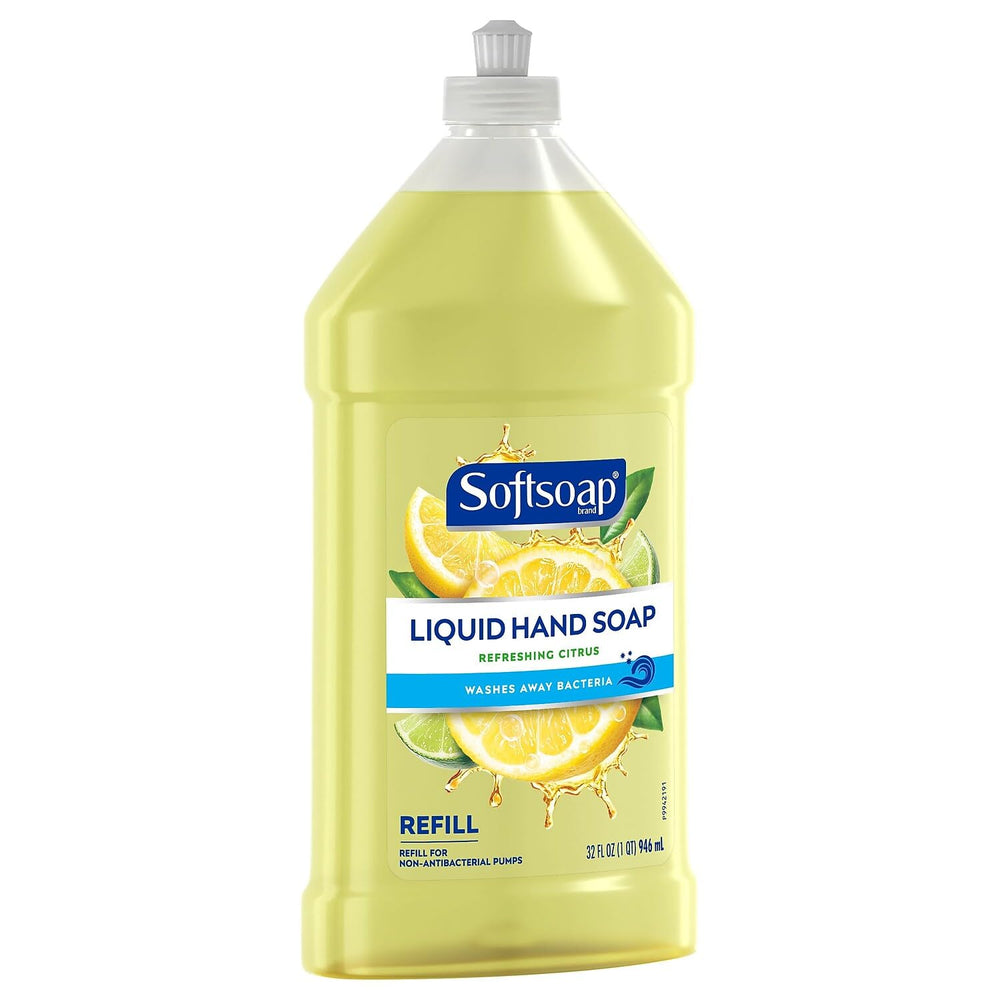 Softsoap refreshing citrus refill bottle for quick kitchen hand cleaning after cooking.