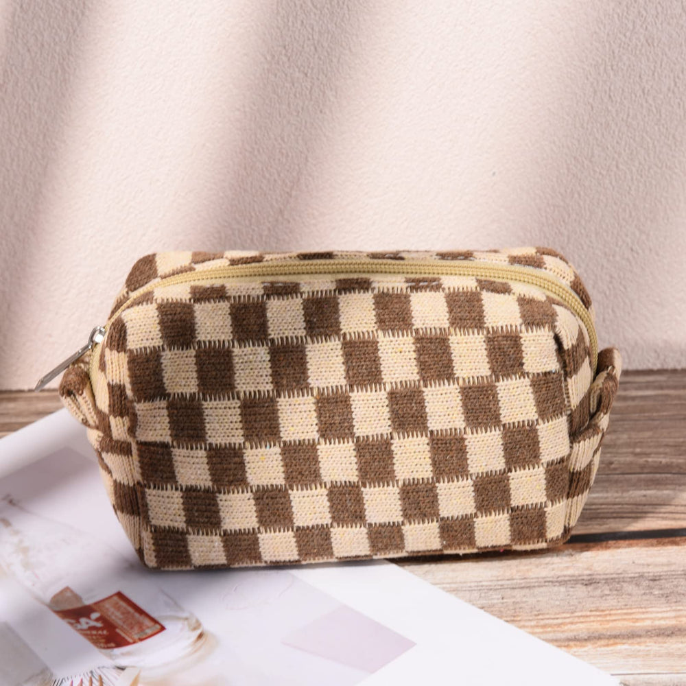 SOIDRAM aesthetic accessories bag in brown checkered design adds style to travel.