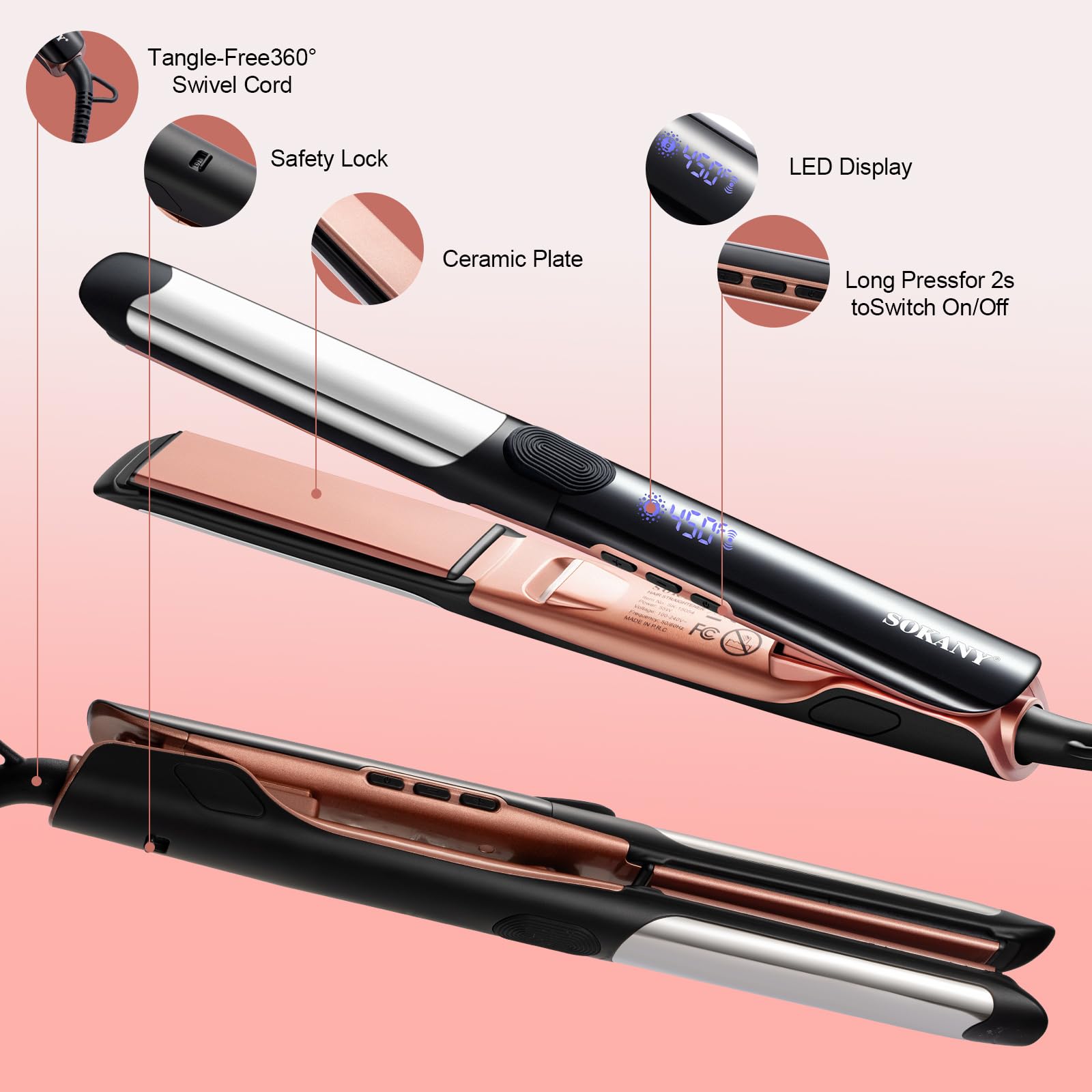 Sokany 3D ceramic floating plates glide smoothly across hair types.