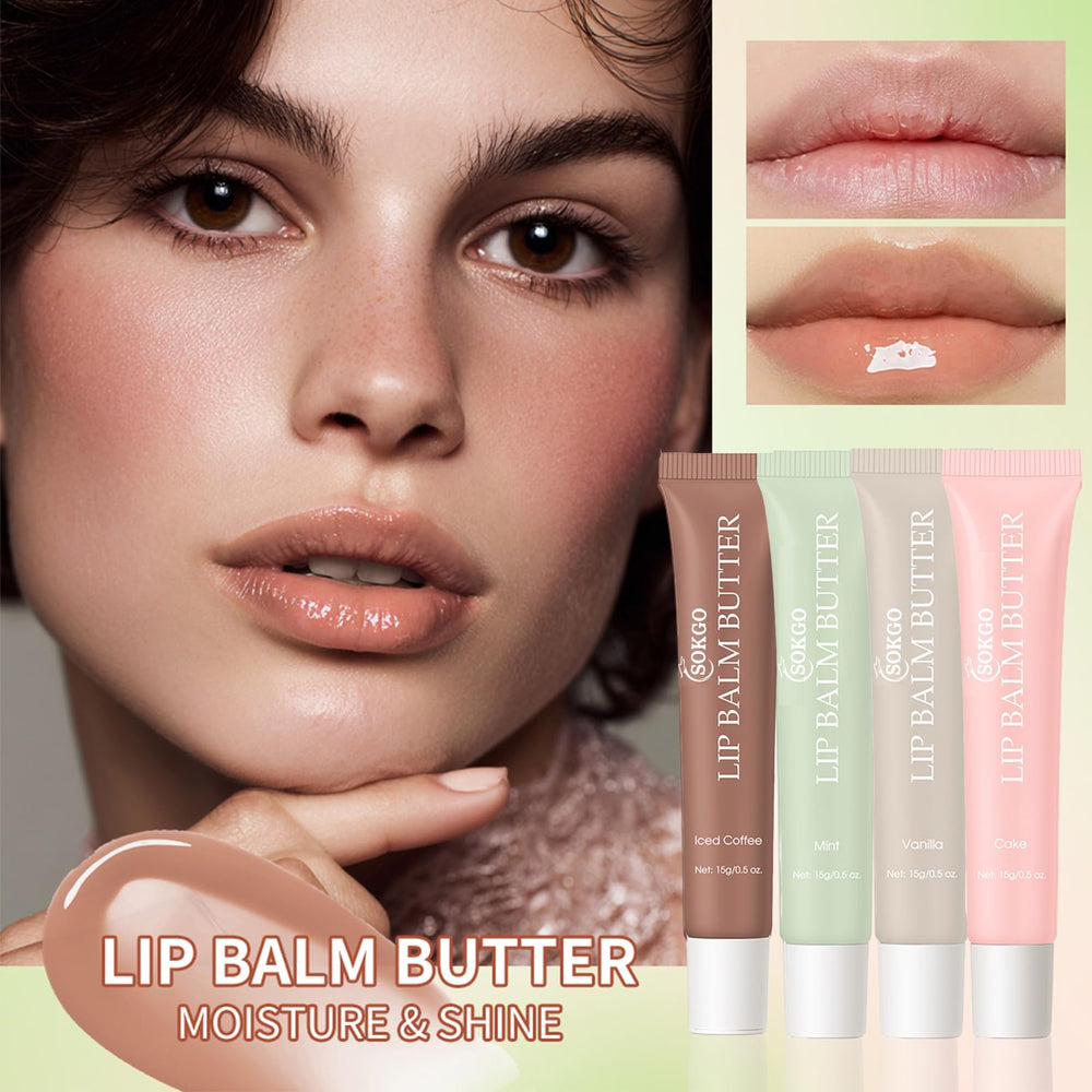 Sokgo Lip Glossy Butter Lip Balm closeup highlights smooth texture and nourishing oils