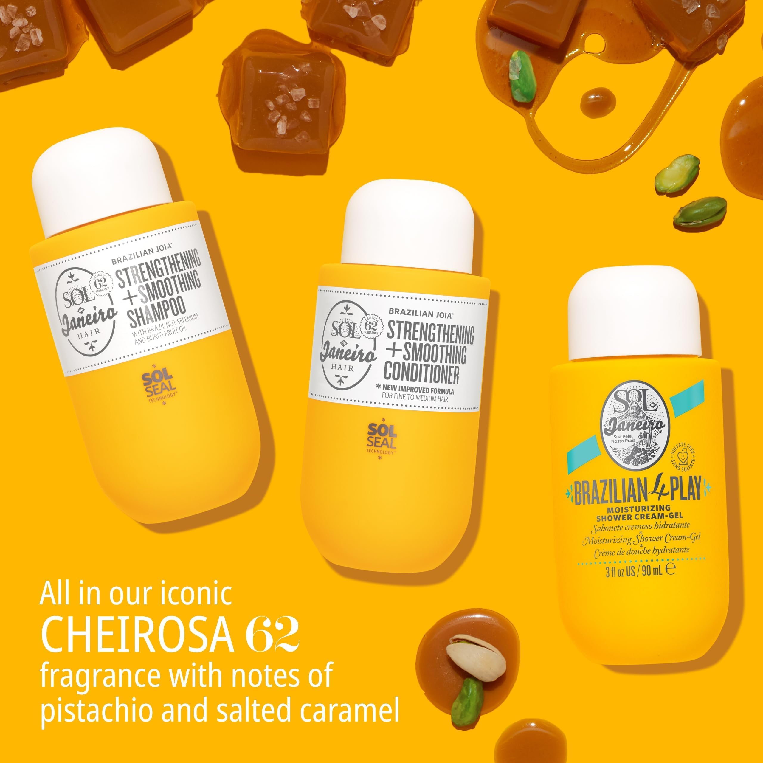 Sol de Janeiro 4-Play Shower Gel foamy lather bottle for irresistibly soft skin.