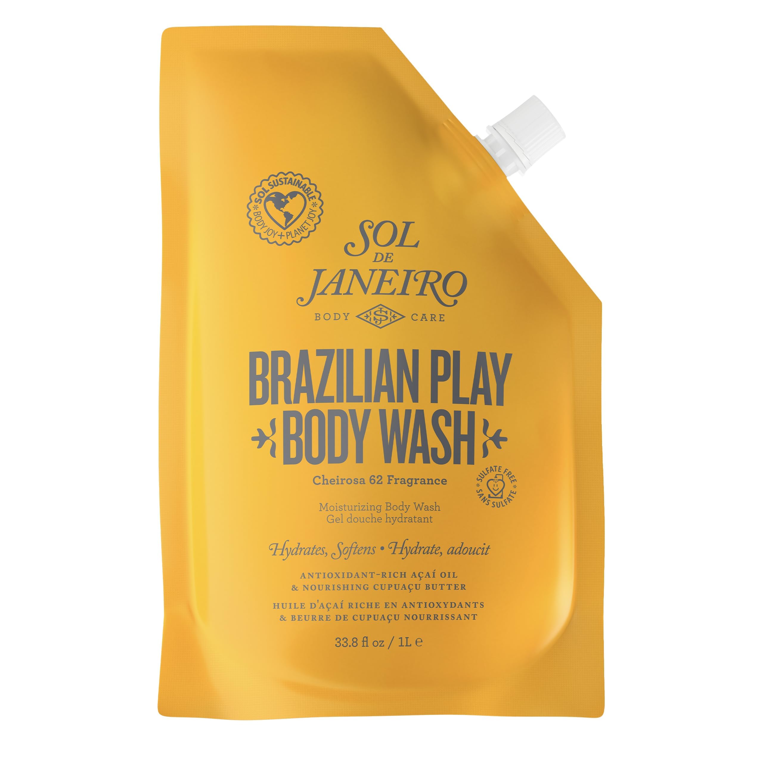 Sol de Janeiro 4 Play bottle with pump enables easy, mess-free showers and controlled dispensing.