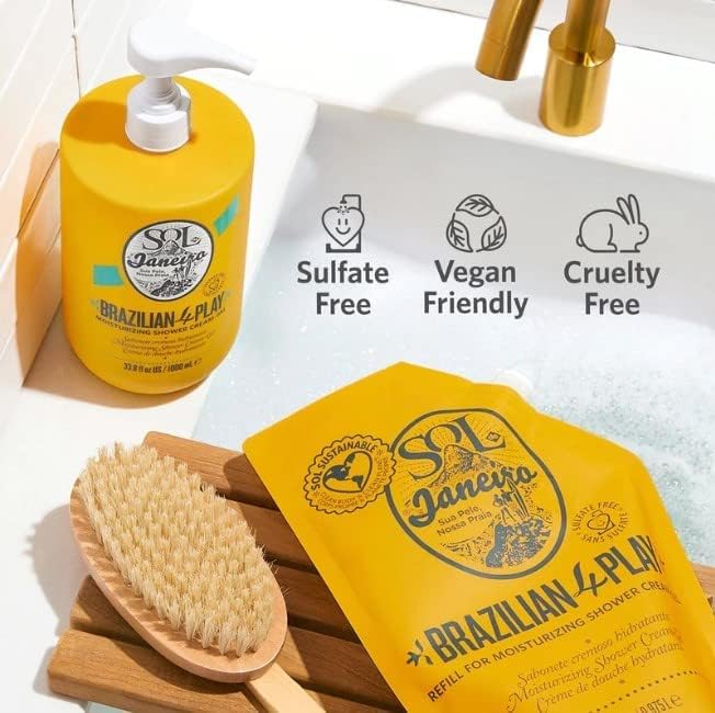 Sol de Janeiro jumbo bottle reduces plastic per mL, supporting a greener shower routine.