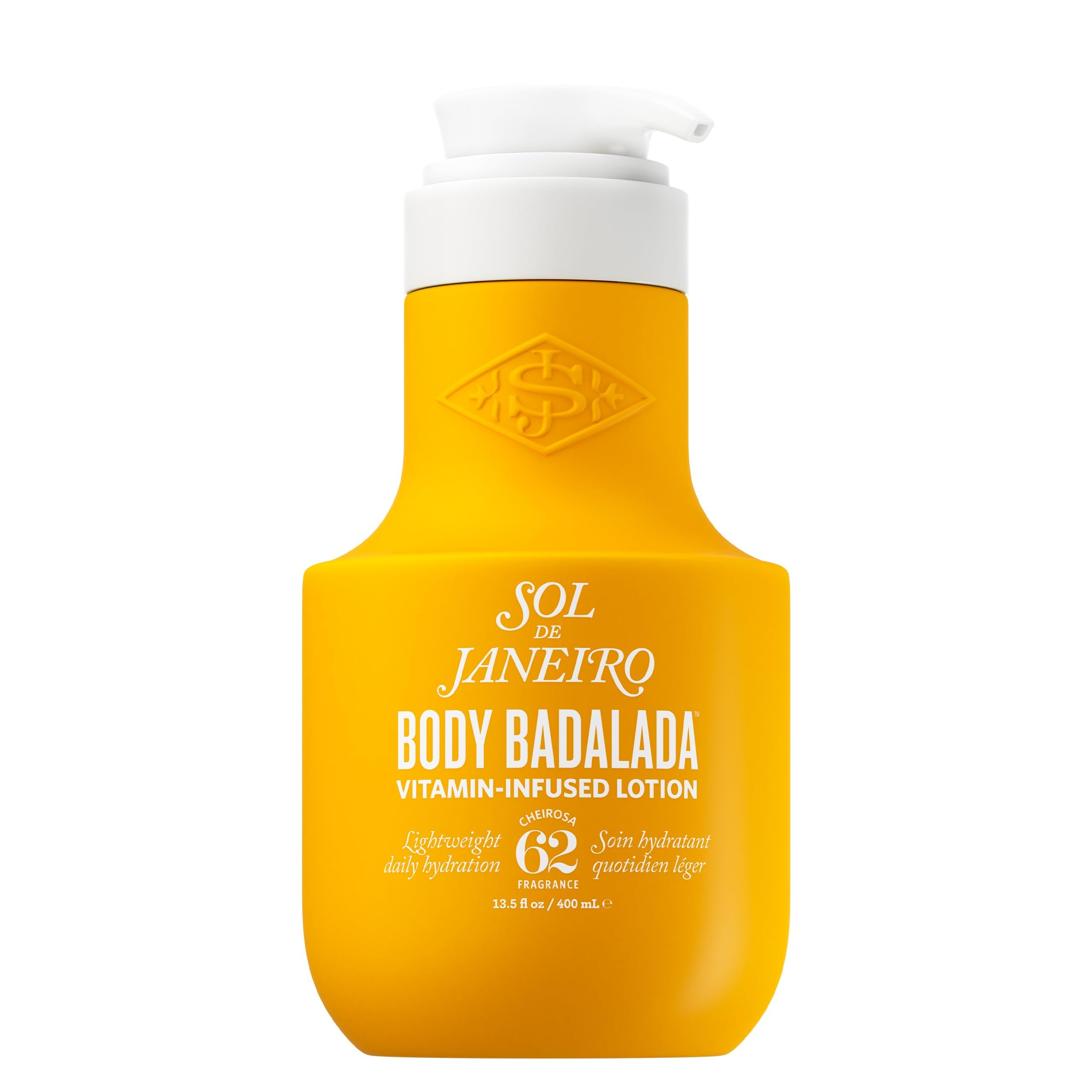 Sol de Janeiro Badalada Vanilla Lotion pump demonstrates weightless hydration for daily use.