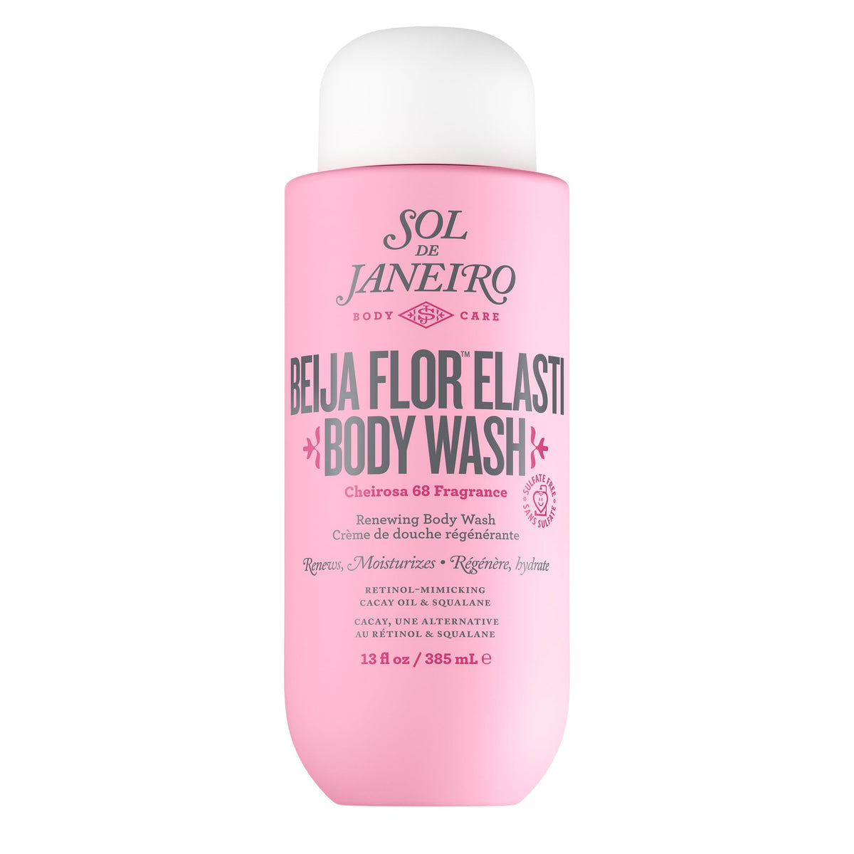 Sol de Janeiro Beija Flor Body Wash bottle in a creamy hydration context.