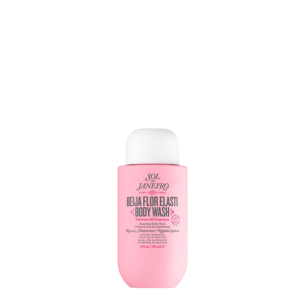 Sol de Janeiro Beija Flor Body Wash bottle shows creamy gel texture for hydrating daily cleansing.