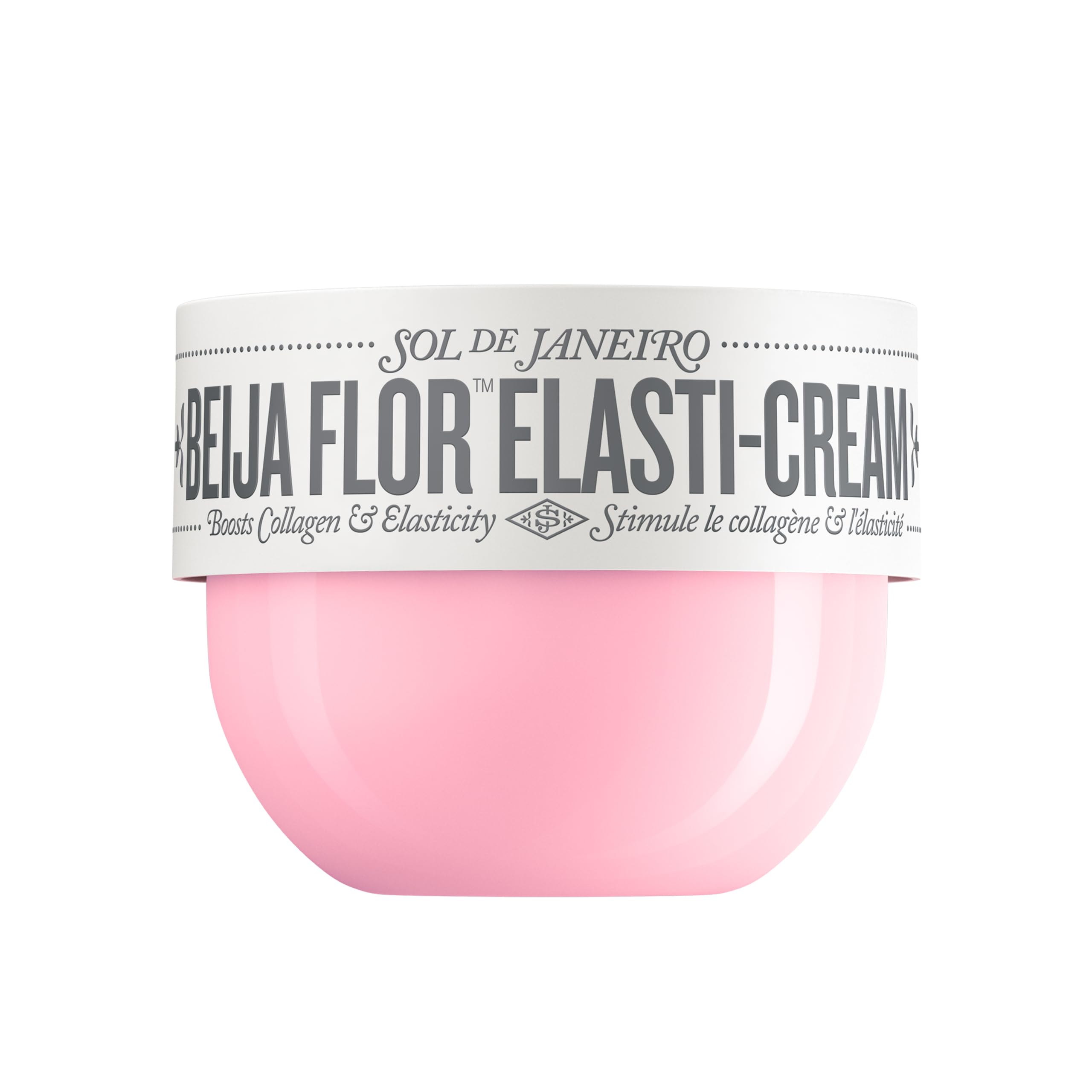 Sol de Janeiro Beija Flor Elasti-Cream bottle closeup, rich texture for nourished skin.