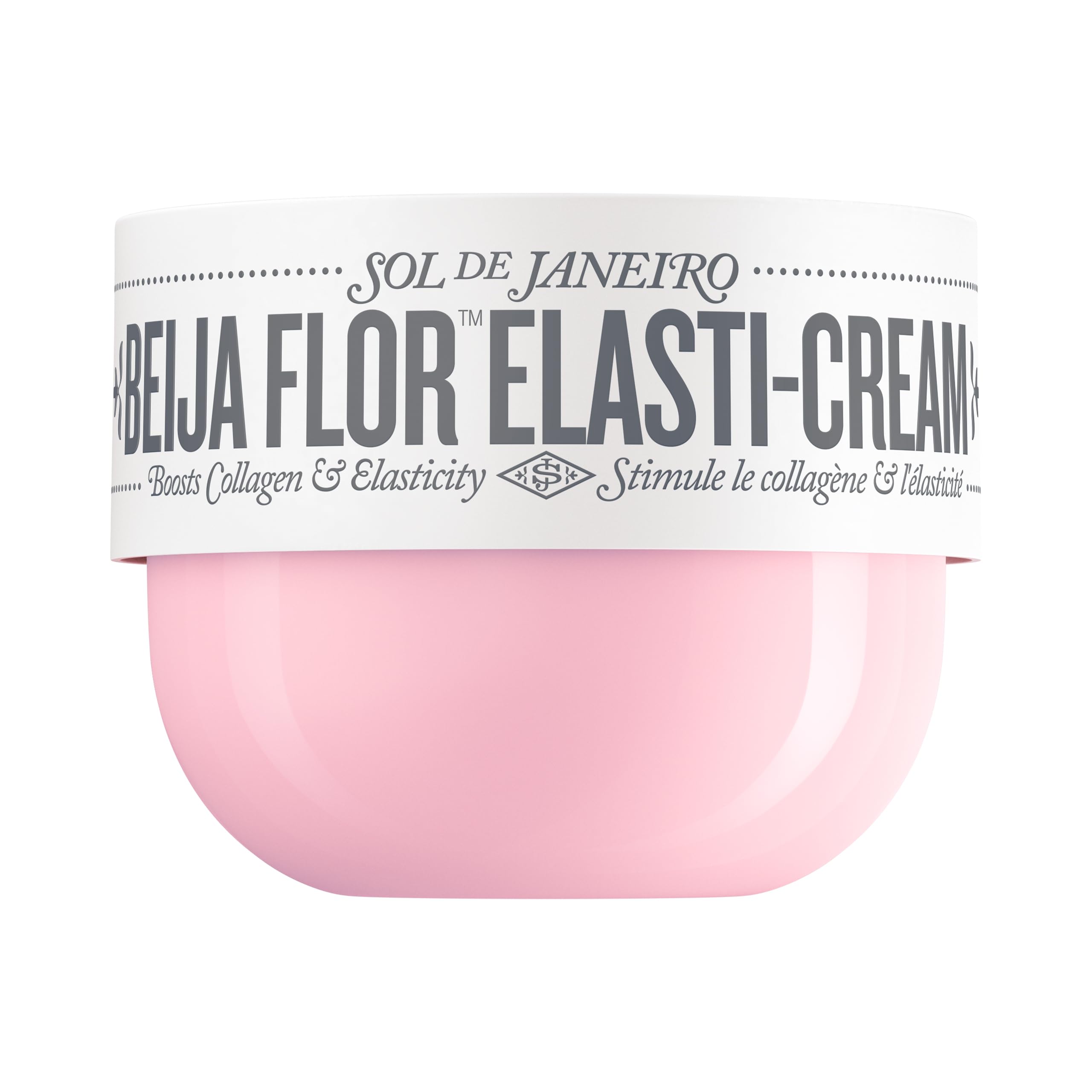 Sol de Janeiro Beija Flor Elasti-Cream jar close-up highlighting rich hydration texture.