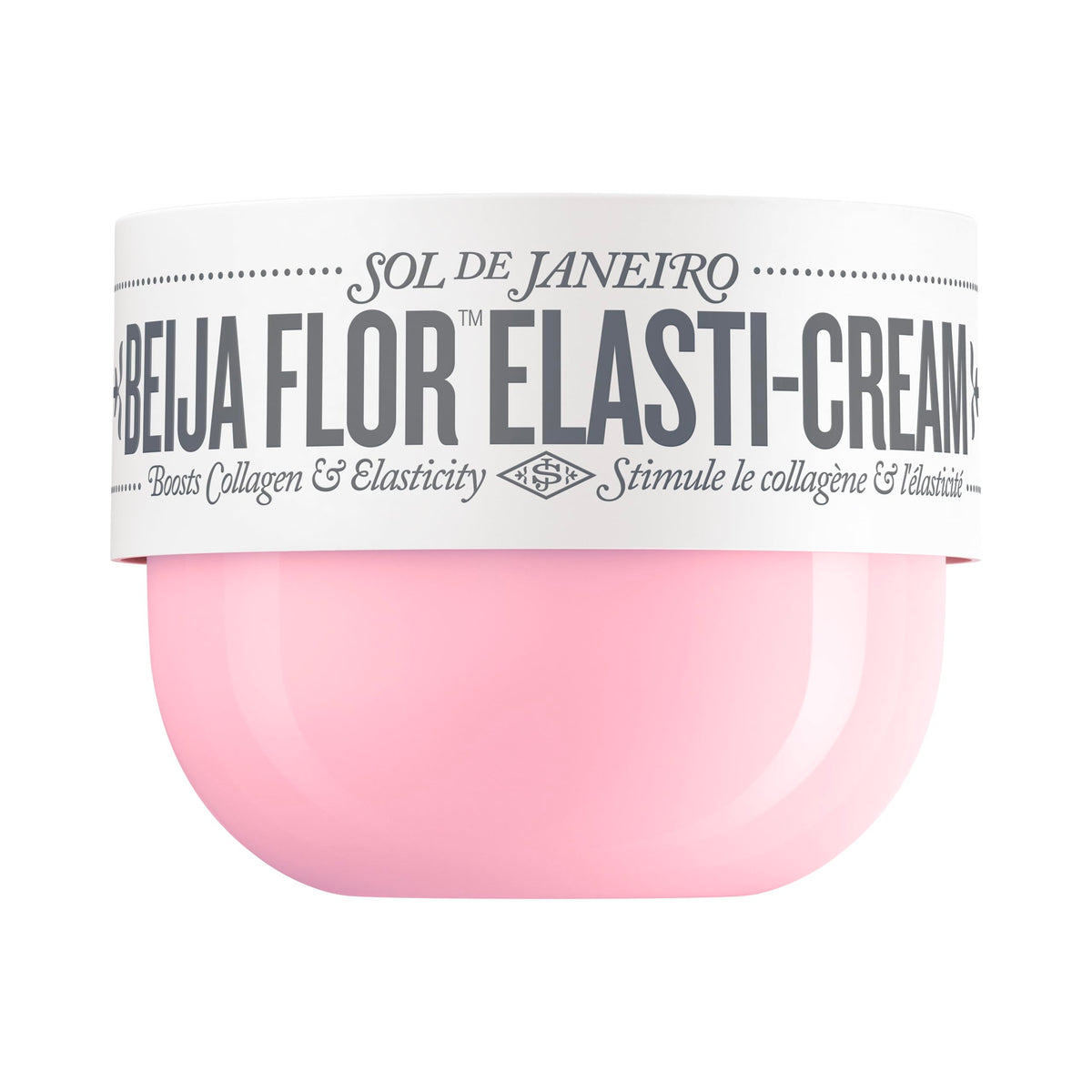 Sol de Janeiro Beija Flor Elasti-Cream jar close-up highlighting rich hydration texture.