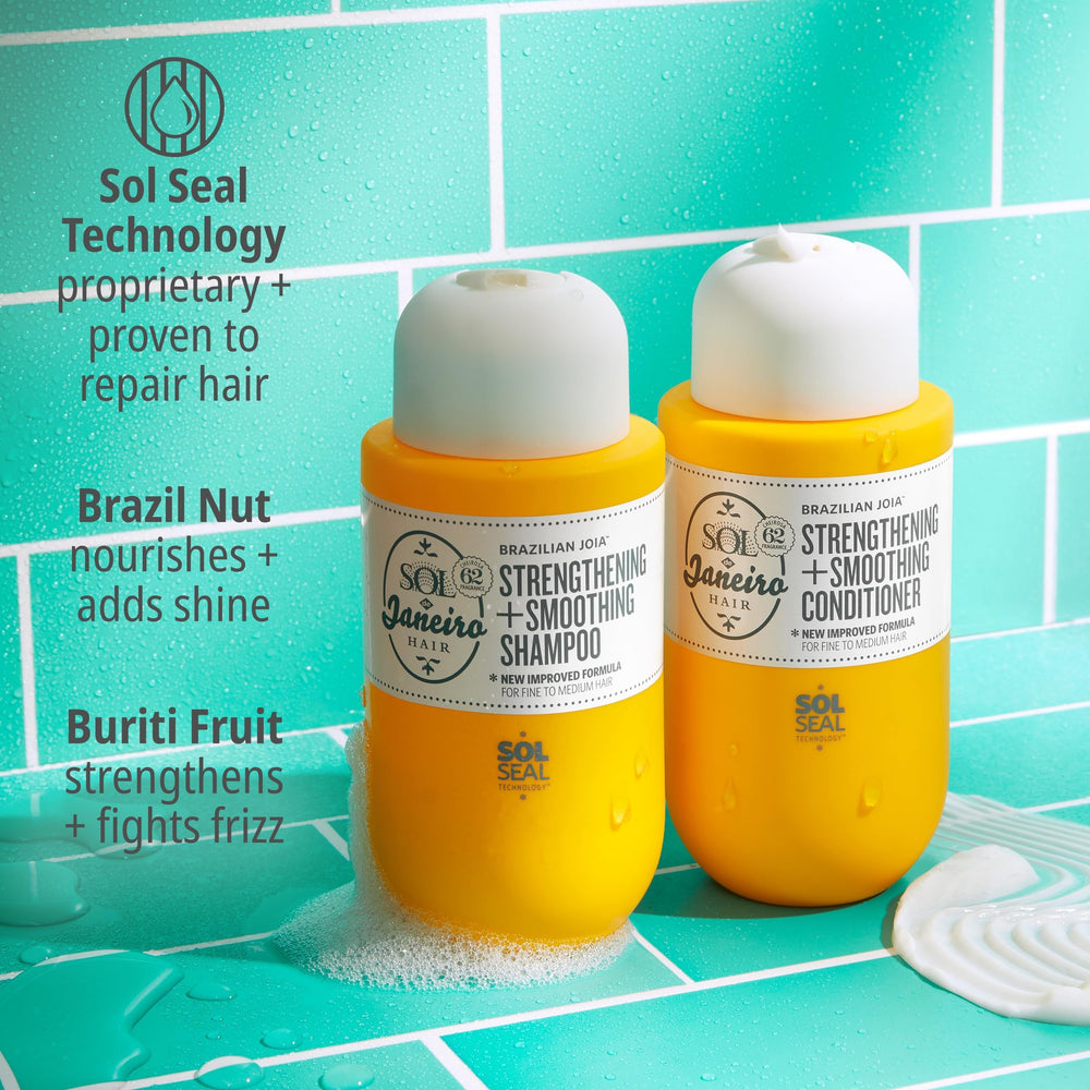 Sol de Janeiro body wash pump bottle provides gentle cleansing and hydration during showers.