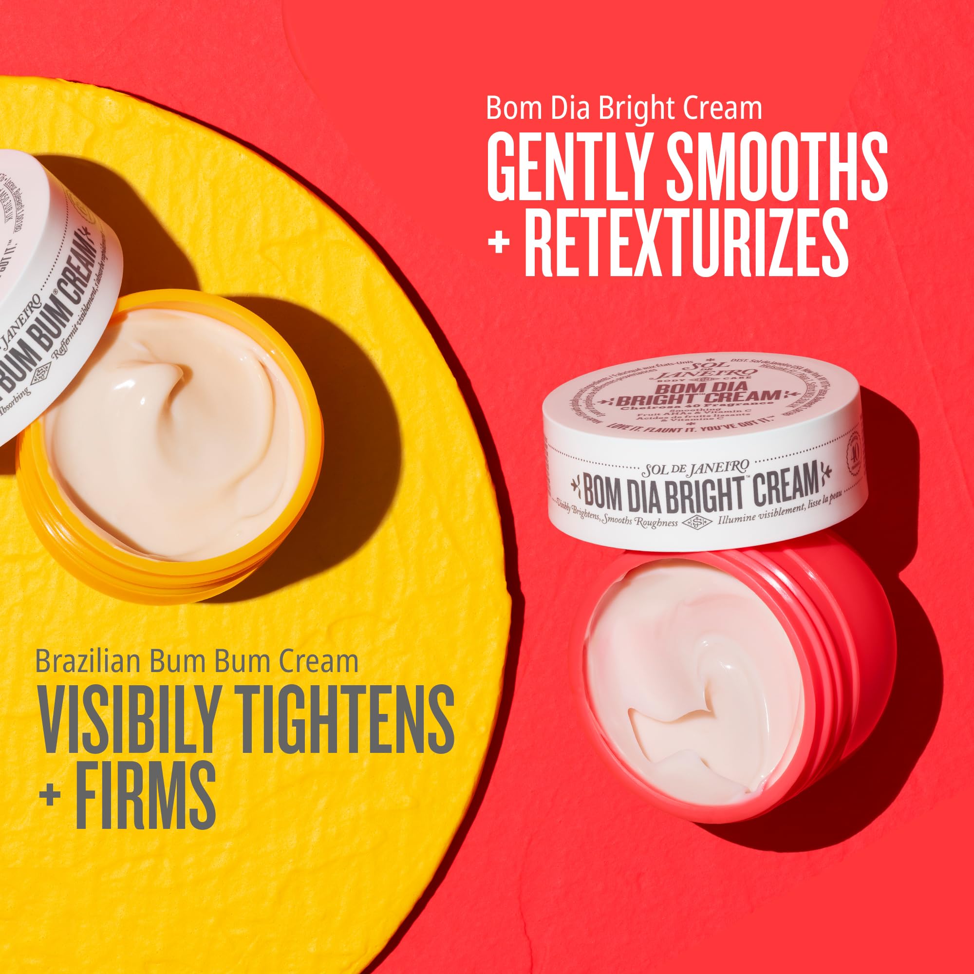 Sol de Janeiro Bom Dia Bright Cream 25ml tube shows smoothing, even texture.
