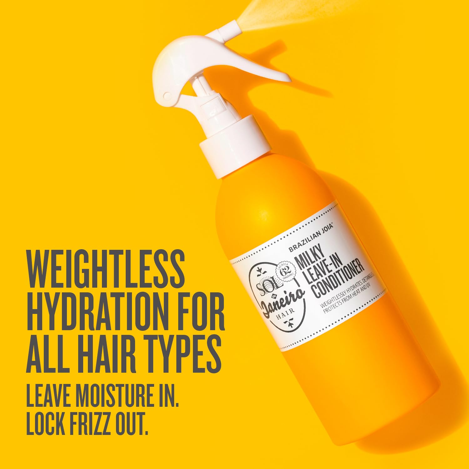 Sol de Janeiro Milky Leave-In spray dispenser demonstrates easy application