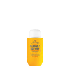 Sol de Janeiro Brazilian Play shower cream bottle shows luxuriant lather for a pampering ritual.