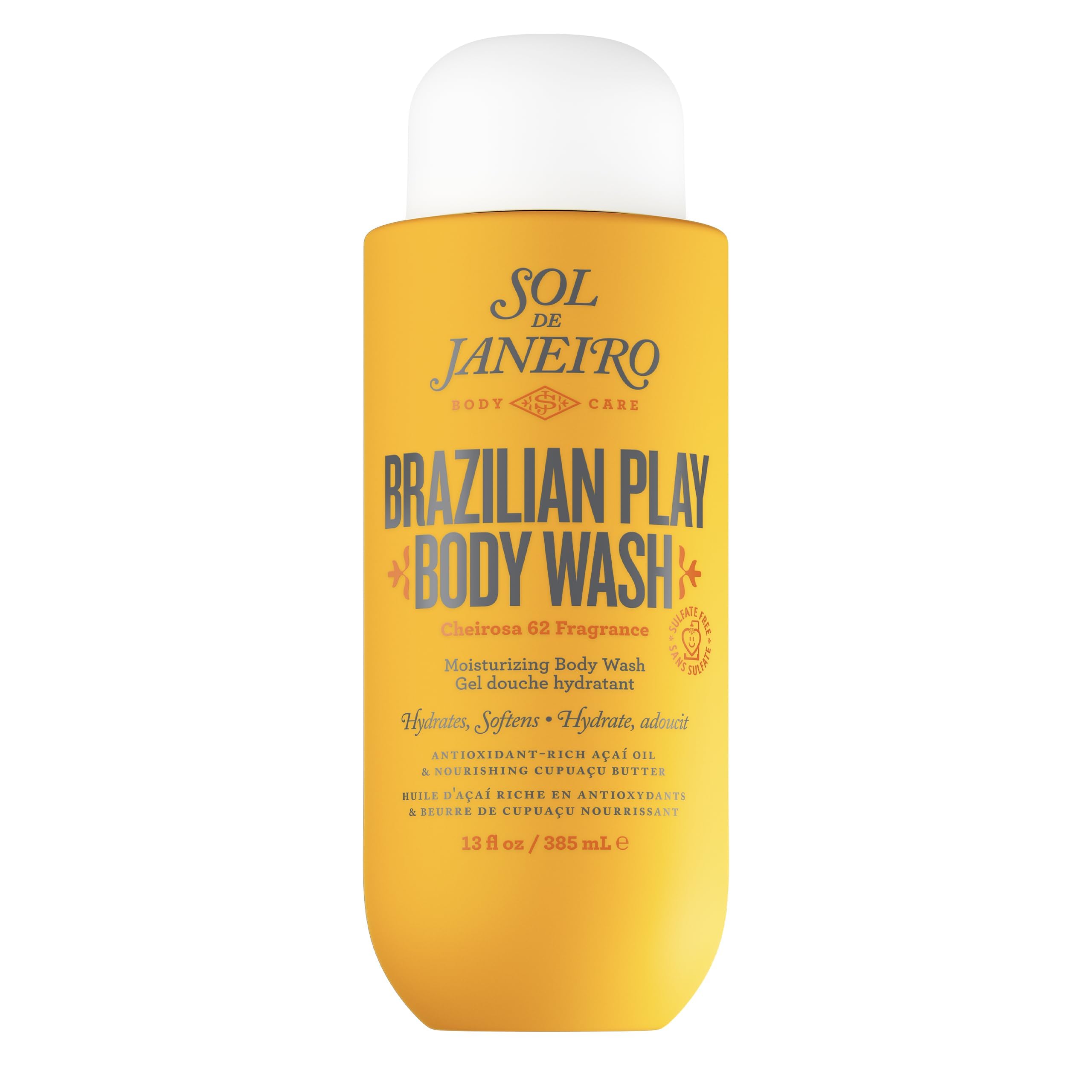 Sol de Janeiro Brazilian Play Shower Gel bottle-front shows inviting hydrating cleanse.